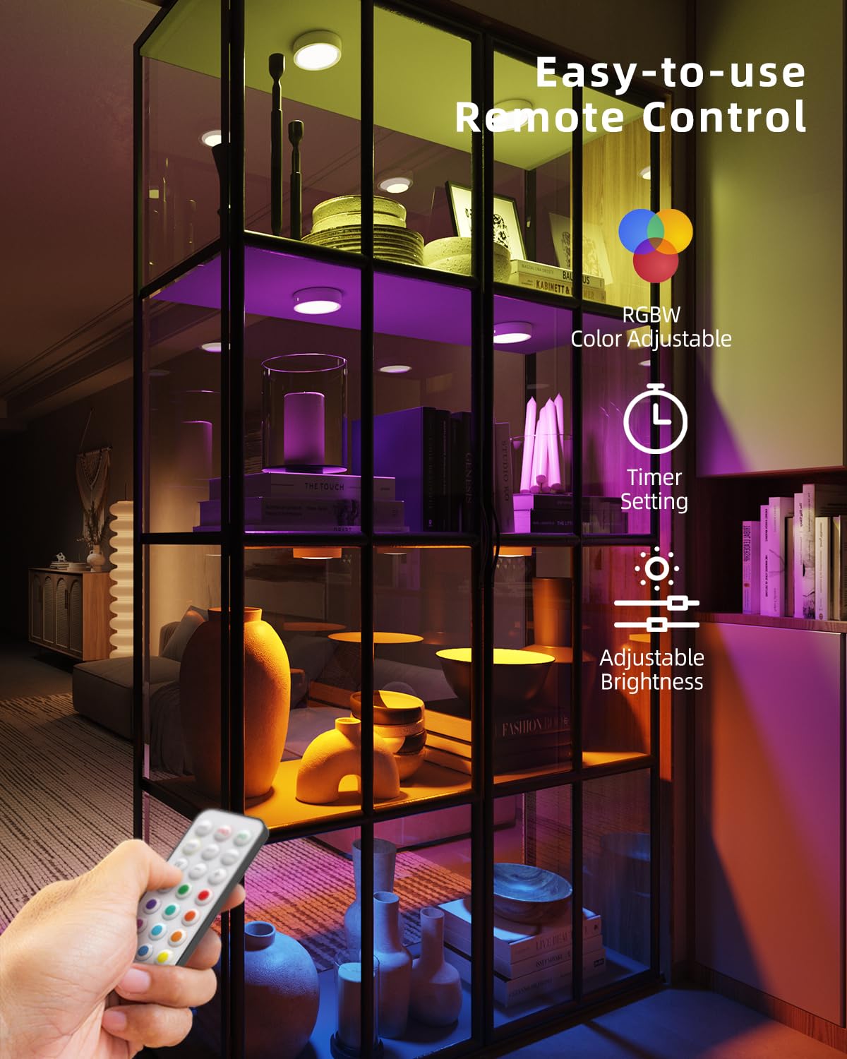 Rgb Rechargeable Puck Lights With Remote, Colored 1600Mah Battery Operated Tap Lights Stick On Led Under Cabinet Light Usb Magnetic Classroom Push Light Kitchen Counter Touch Light Press Button Light