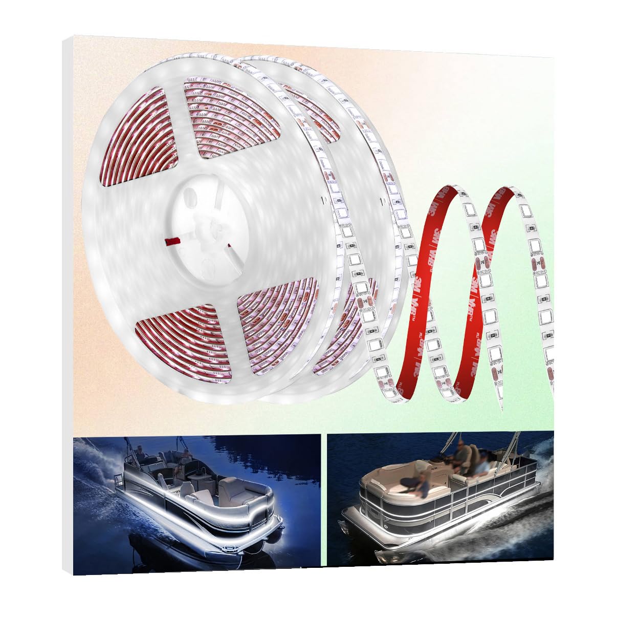 Vbakor 50FT LED Boat Lights, 12V Waterproof White Marine Strip Light, Model LMT38RDK3