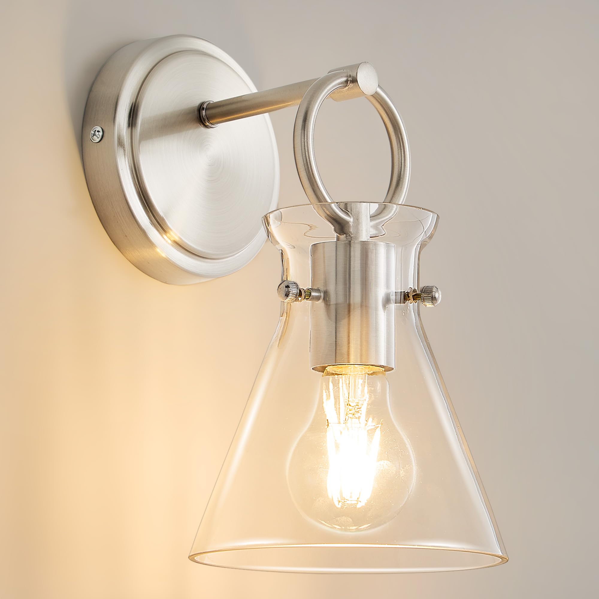 Gednbo Wall Sconce For Bathroom Modern Vanity Light Fixtures Hardwired Wall Mount Lighting Lamp Farmhouse Wall Lights With 6 Clear Glass Shade For Bedroom Living Room  Brushed Nickel  1 Pack