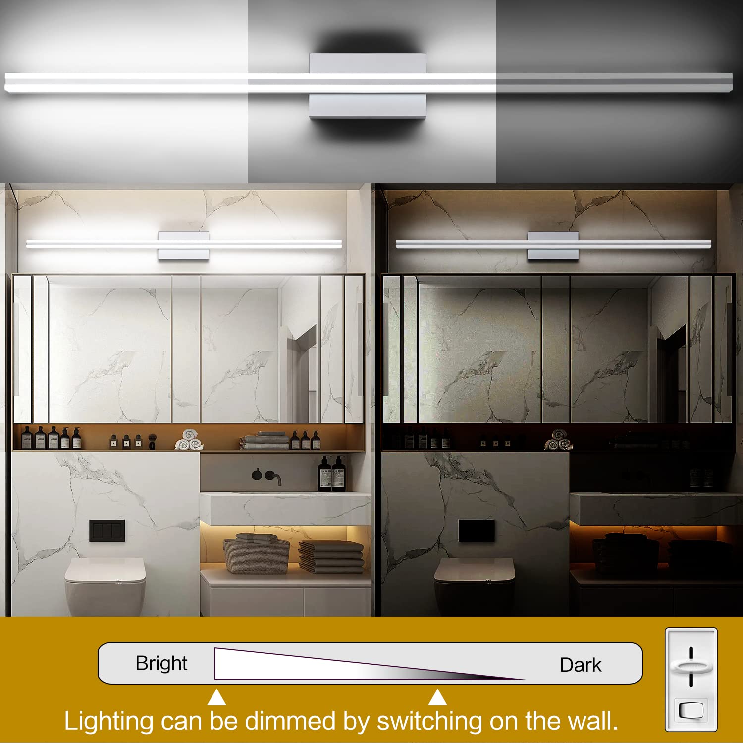 SOLFART Bathroom Vanity Lights 48 Inch Dimmable Brushed Nickel LED Fixture Acrylic Silver