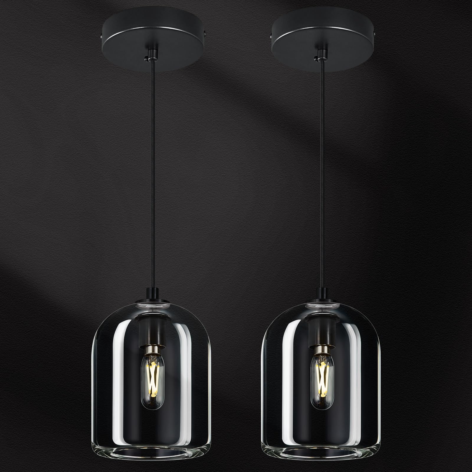 LBSQJ Modern Black Pendant Lights Kitchen Island Ceiling Chandelier Indoor Crystal Hanging Light Fixtures for Dining Room Kitchen Living Room Bedroom(2Pack)