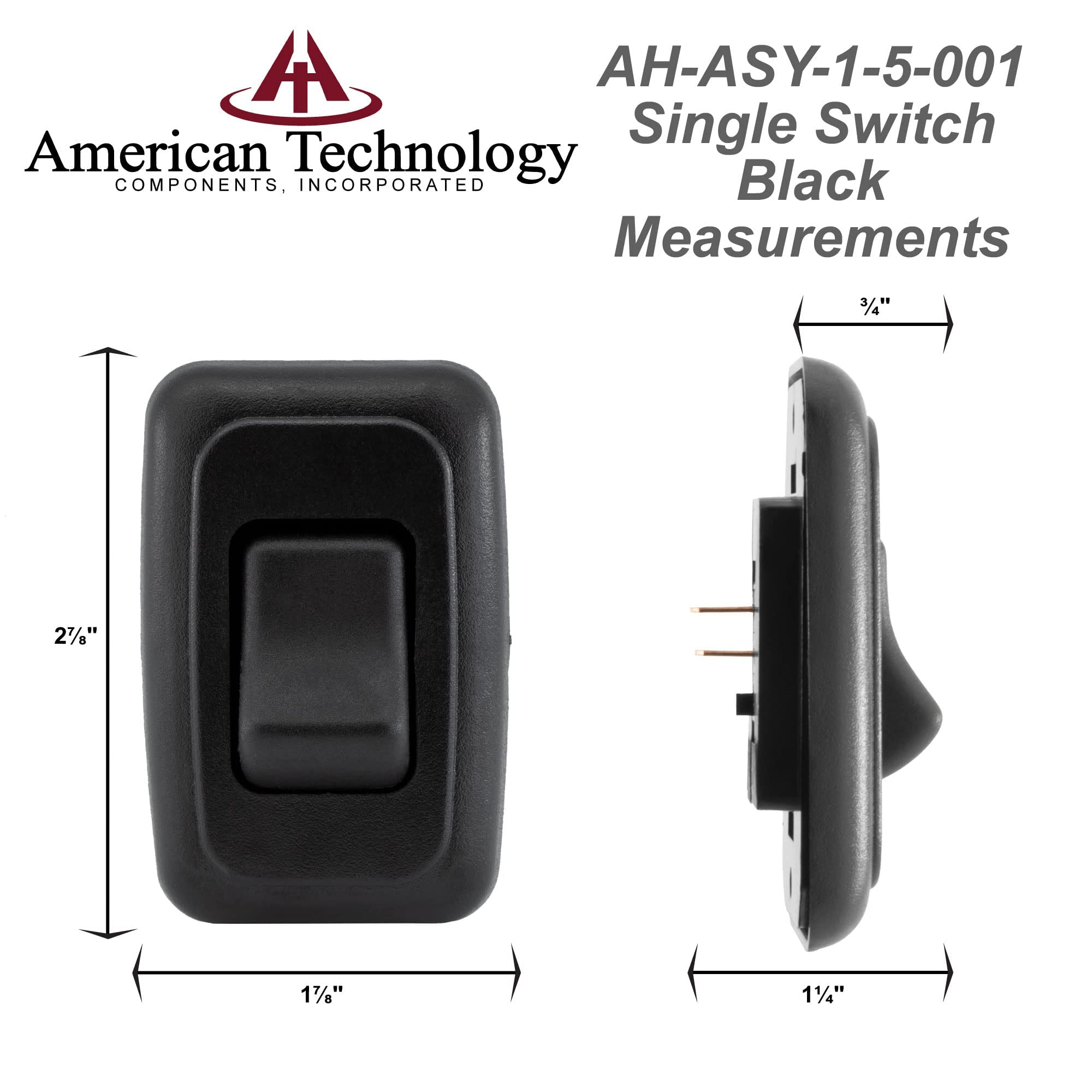 American Technology Components Black SPST On-Off Switch with Bezel, 12V for RV, Trailer, Camper