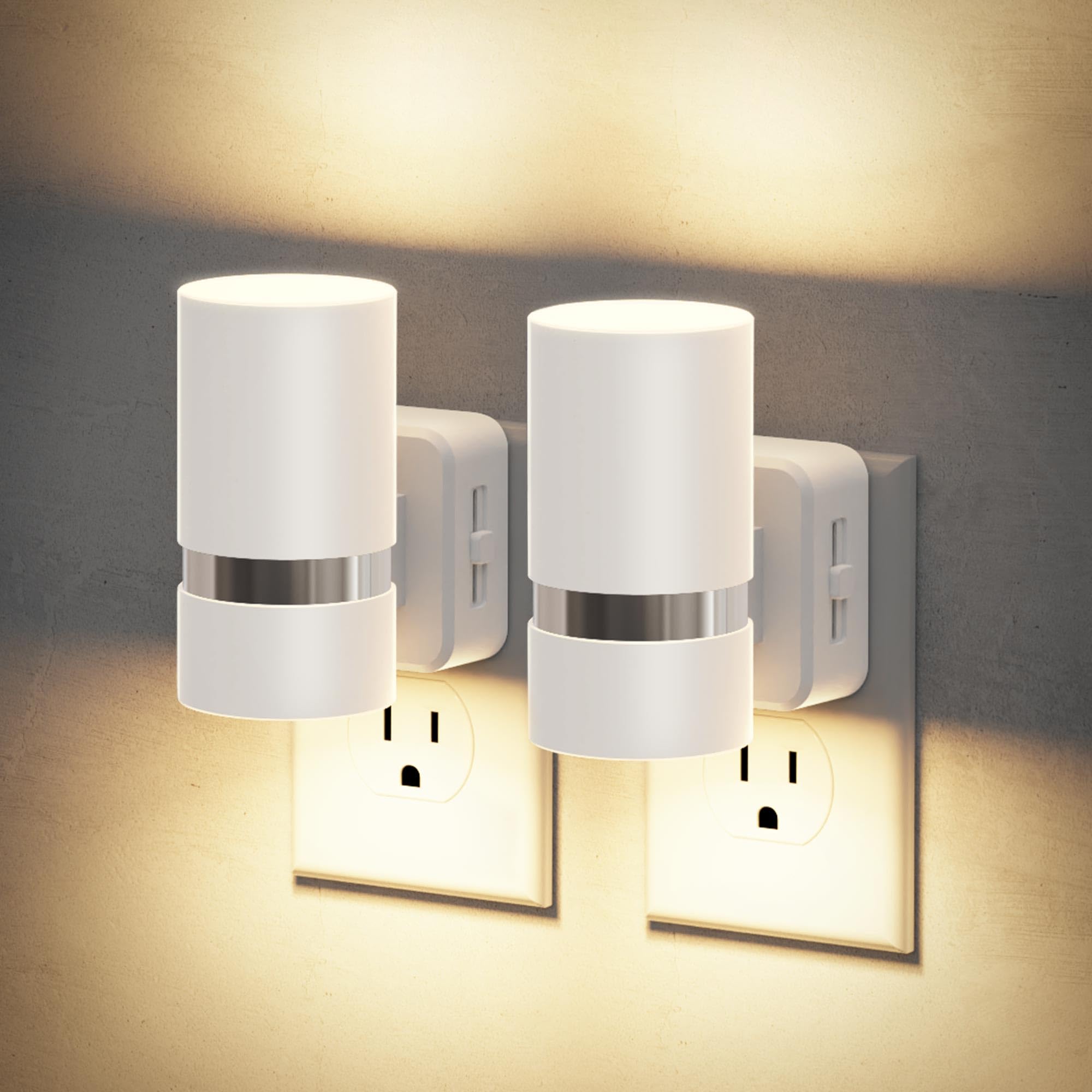 JandCase Night Lights Plug into Wall, Automatic Night Light with Dusk to Dawn, 2 Pack 3000K Soft Warm 0-100LM Dimmable Plug in L