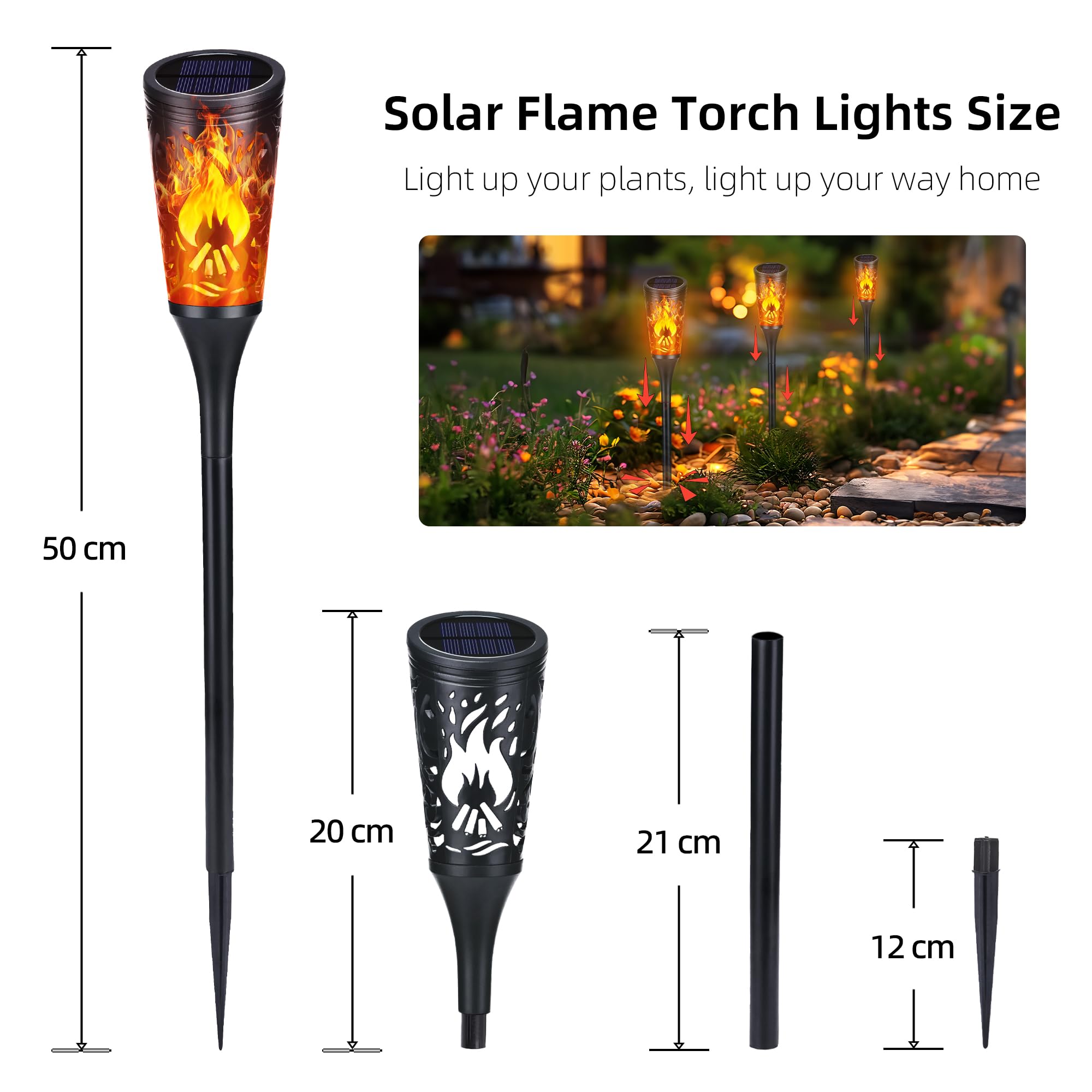 Toodour Solar Torch Lights, 6 Pack, Warm White, IP65 Waterproof Flickering Flame Outdoor Garden Landscape Lighting