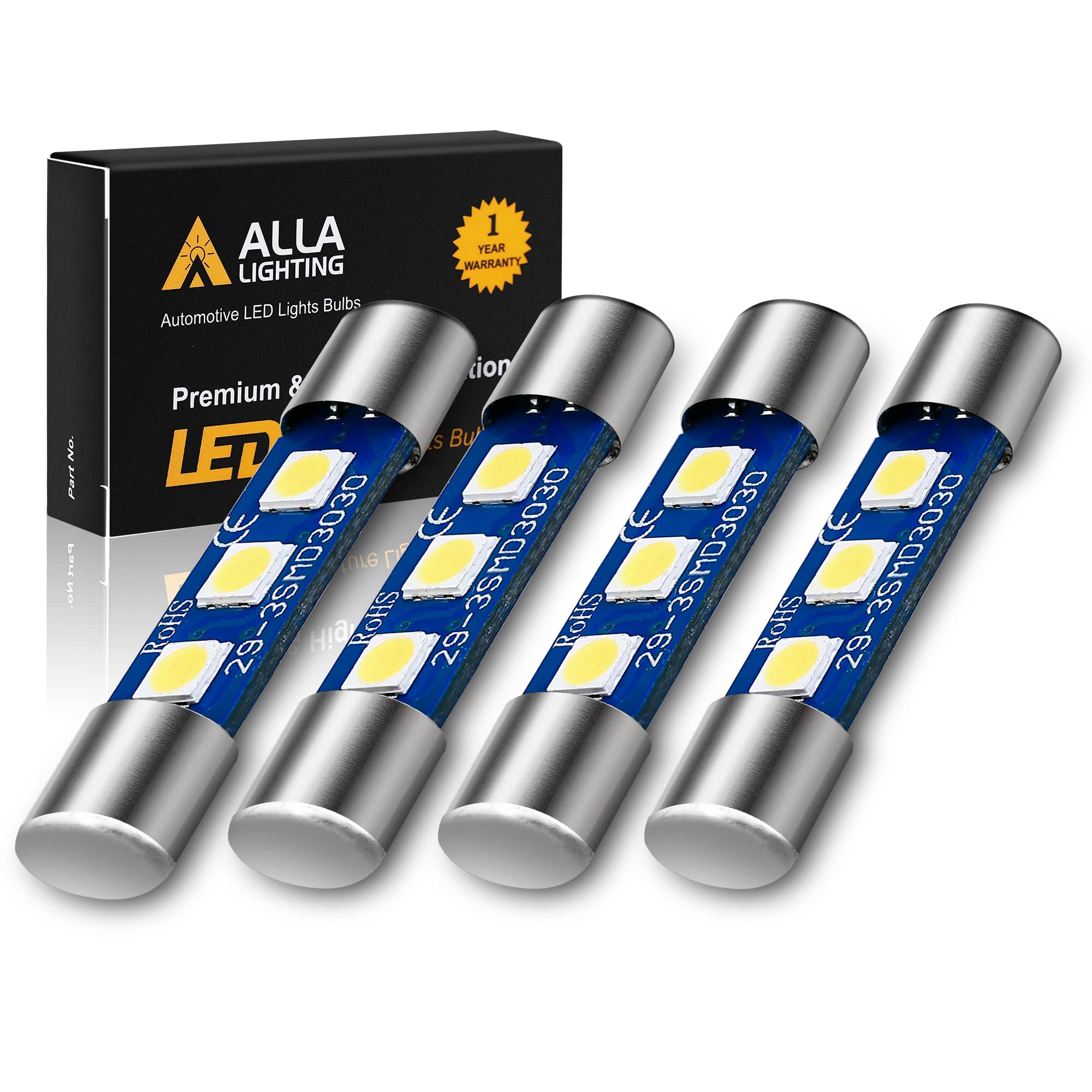 Alla Lighting 4Pcs Extremely Super Bright 6000K Xenon White High Power 3030 Smd 29Mm 6614 6614F 6641 6612F F30-Whp Ts-14V1Cp Led Replacement Bulbs For Car Suv Truck Sunvisor Flips Vanity Mirror Lights