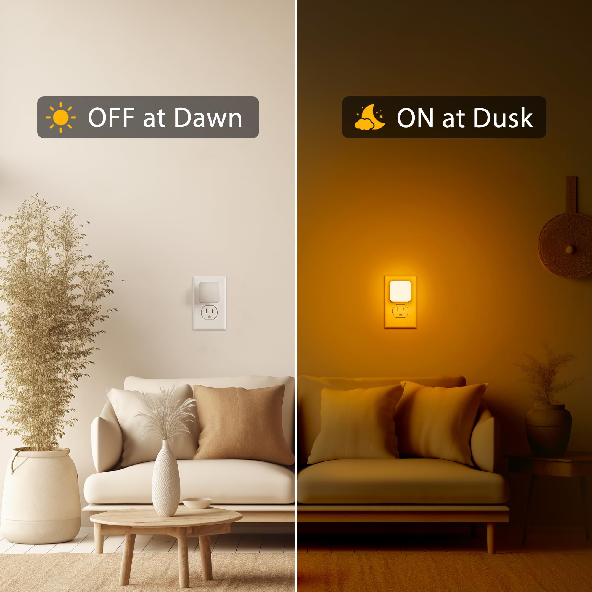 Amber Night Lights Plug Into Wall, Nightlights With Light Sensor Dusk To Dawn, 0.3W Square Plug In Night Light For Kids, Amber N