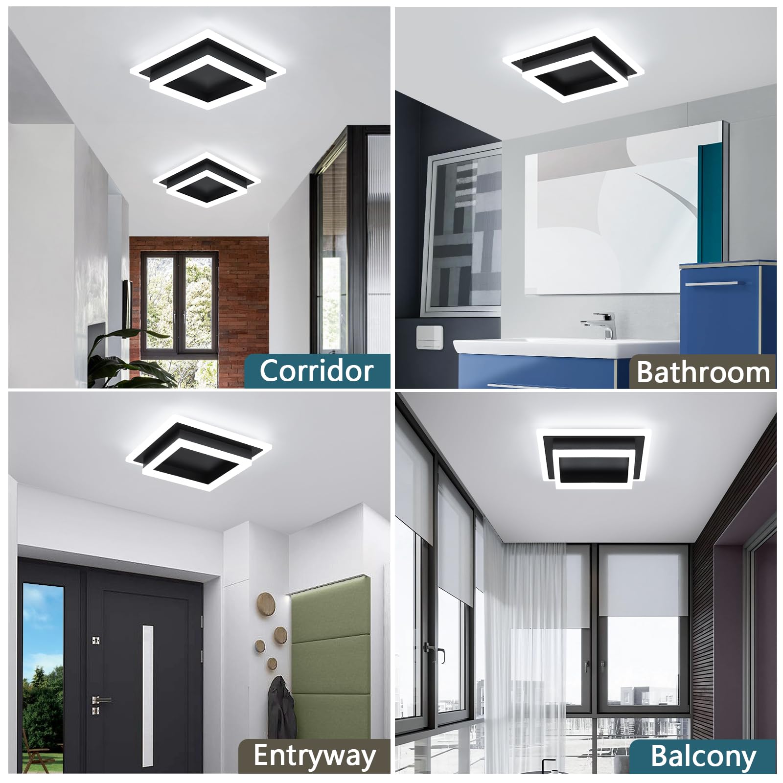 Eidisuny Modern Led Ceiling Light  Hallway Flush Mount Ceiling Light  32W  6000K  Black Square Hallway Lighting Fixtures For Living Room Kitchen Bedroom (Black)