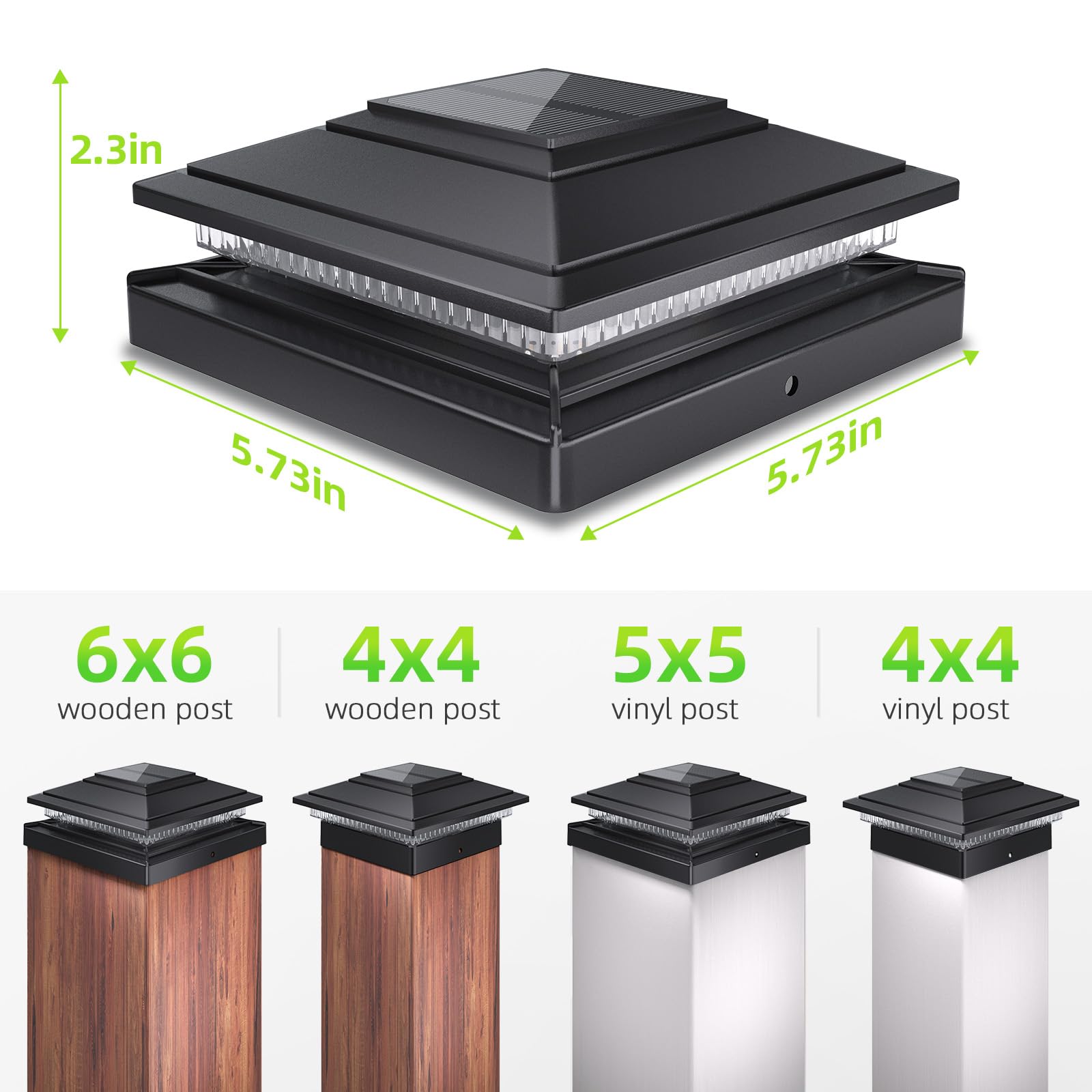 Post Caps Lights Outdoor 6Pack, Waterproof Fence Post Solar Lights For 4X4 5X5 6X6 Wood/Vinyl Posts, Black Solar Deck Post Light