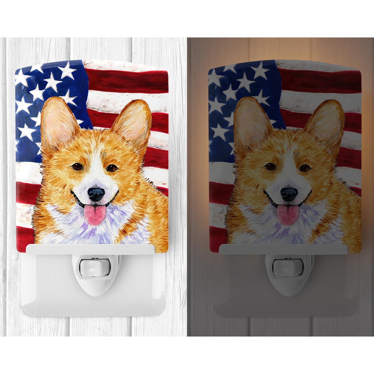Carolines Treasures Ceramic Night Light, USA American Flag with Corgi, 6x4x3 inches, Multicolor, Model SS4048CNL