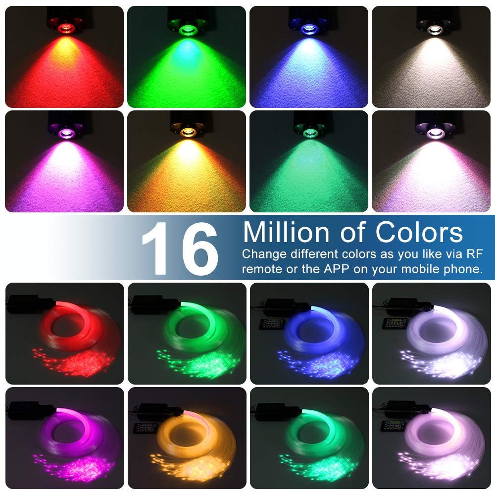 Azimom 16W Car Use Sound Activated Fiber Optic Light Box Engine Music Sensor Mode Rgbw App/Remote Control Starlight Engine Driver For Car Indoor Star Lighting Decoration