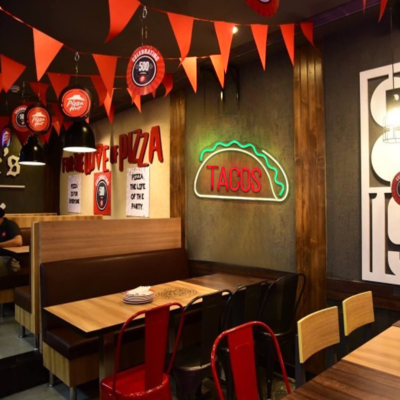 Jfllamp Tacos Neon Sign - Led Wall Decor For Mexican Restaurant, Unique Gift, 15.8"X8.7"