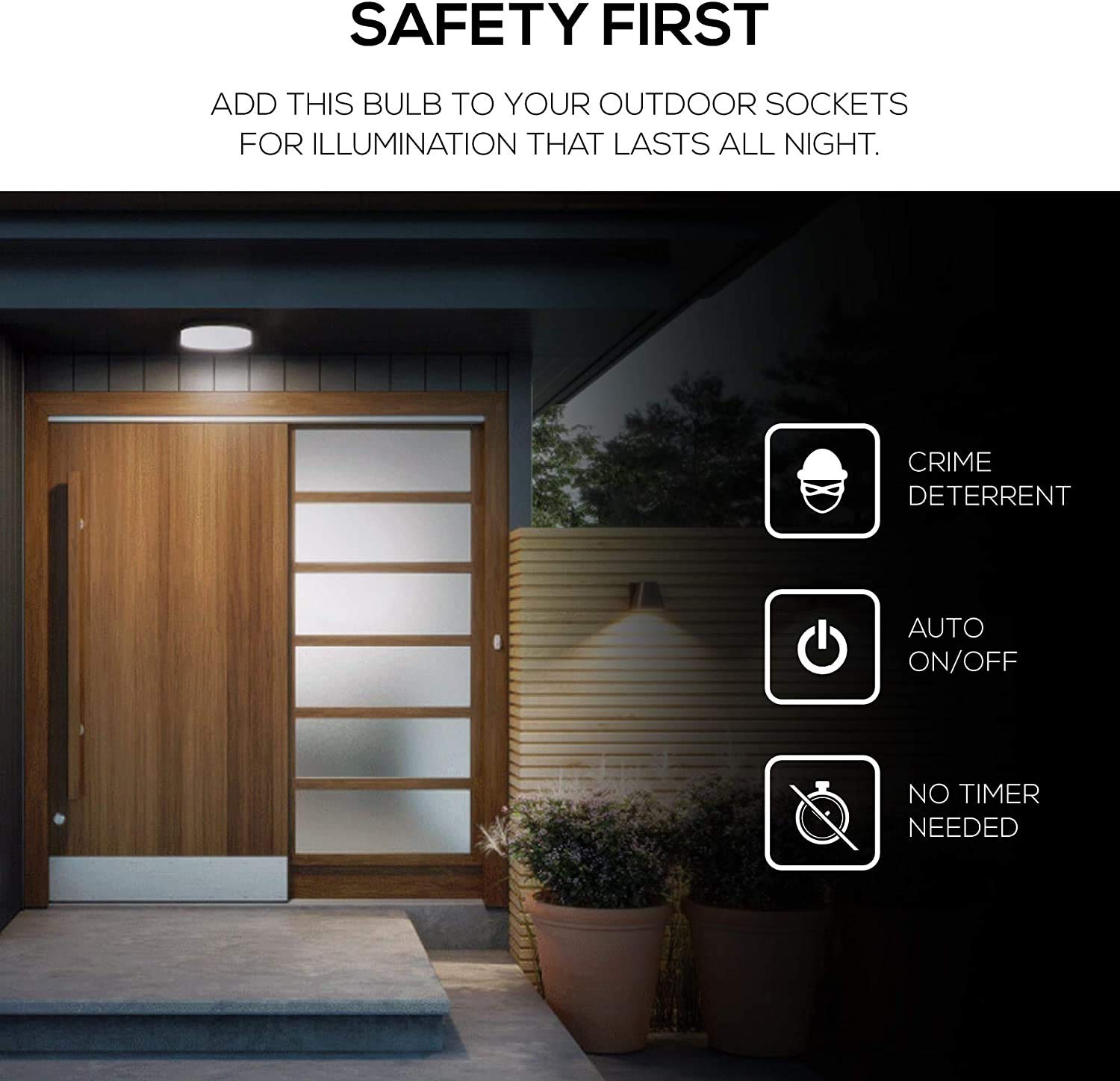 Amazon Basics A19 Dusk To Dawn Sensor Led Outdoor Light Bulb, 60W Equivalent, Energy-Efficient 9W, Daylight White, 5000K, E26 Ba