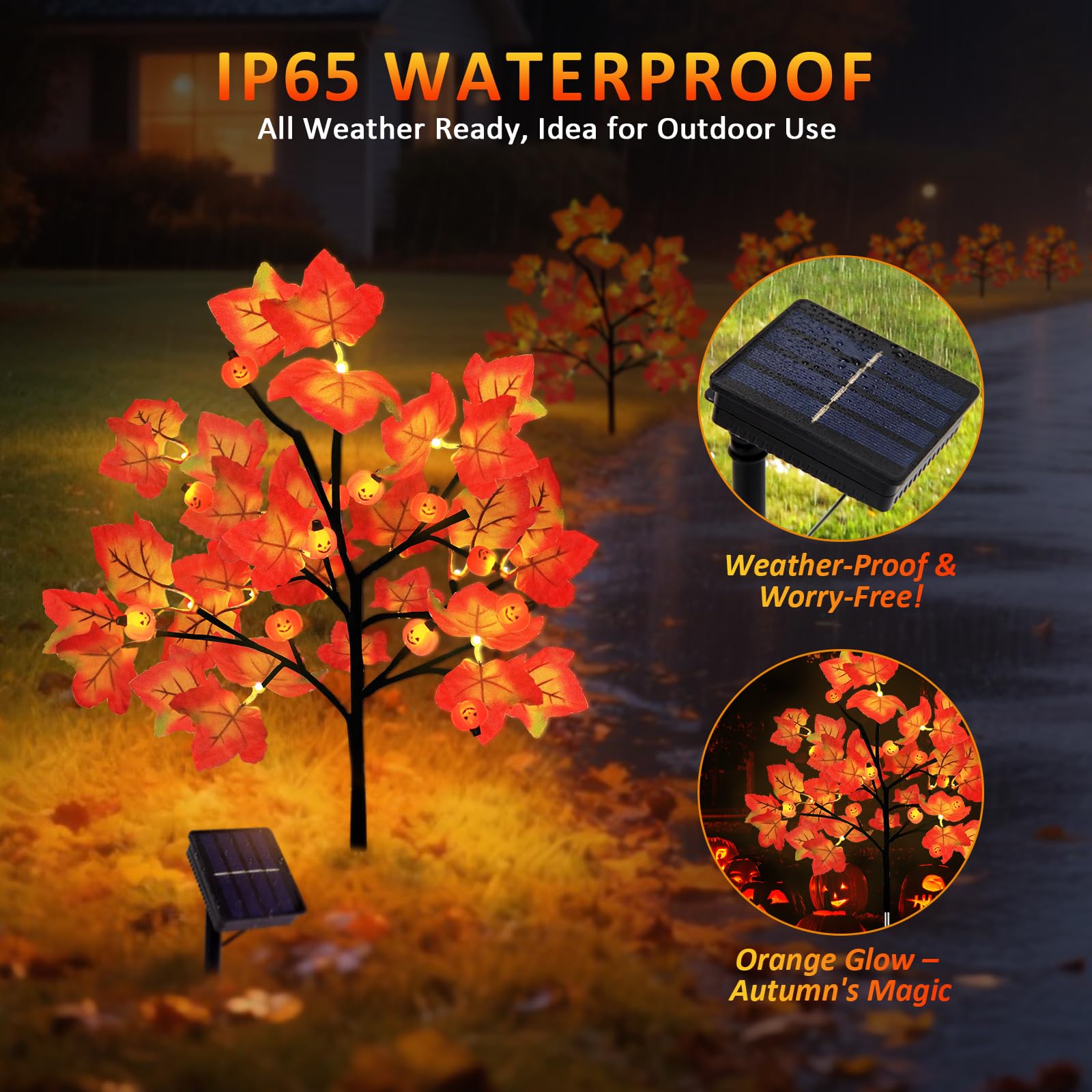 4 Packs Solar Fall Thanksgiving Decorations Outdoor  80Led Maple Leaf Pumpkin Fall Lights For Outdoor Fall Decorations  Waterproof Thanksgiving Lights For Yard  Pathway Harvest Decor