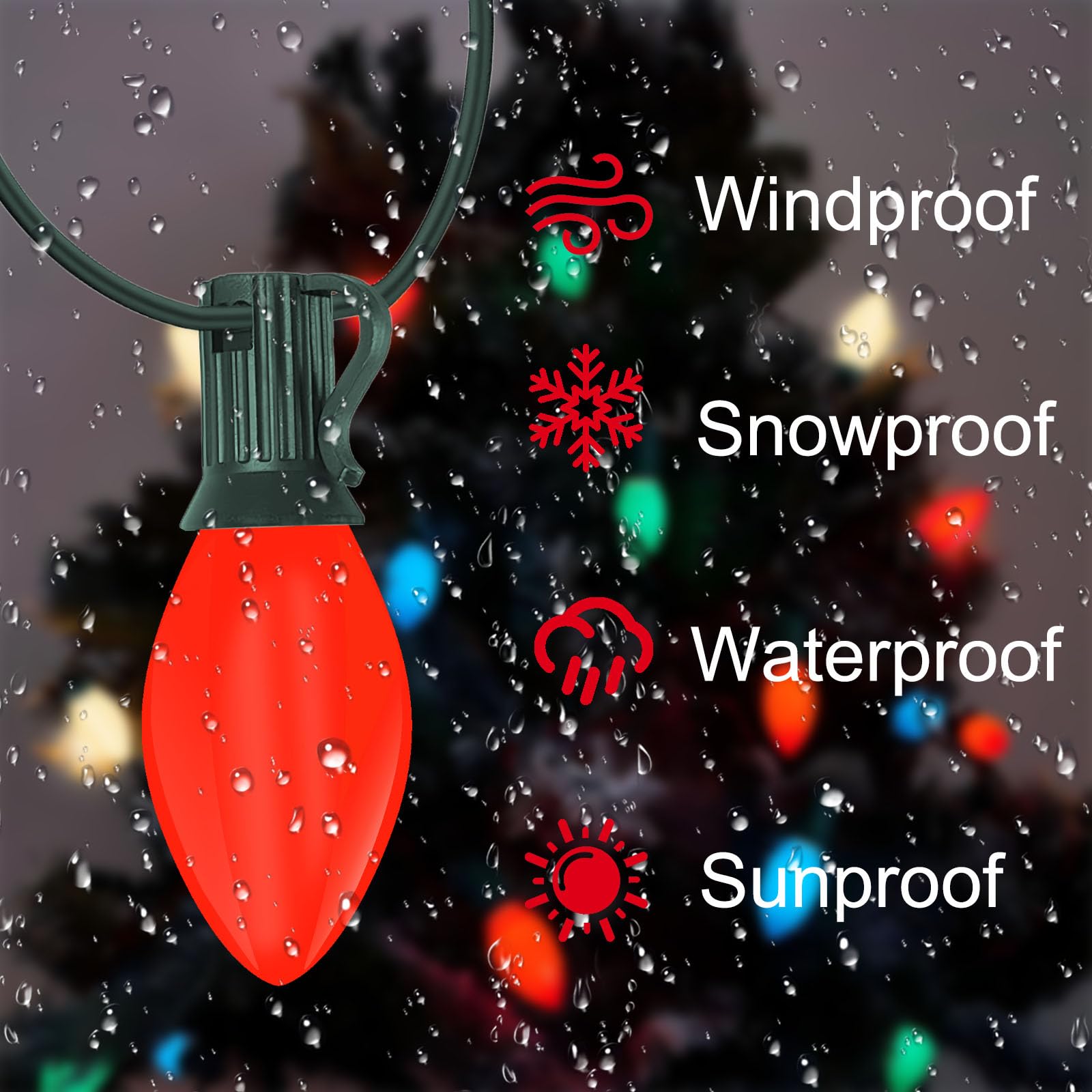 Lnguistic C7 LED Multicolor Christmas String Lights, 25Ft with 27 Bulbs, Vintage Outdoor Patio Decor