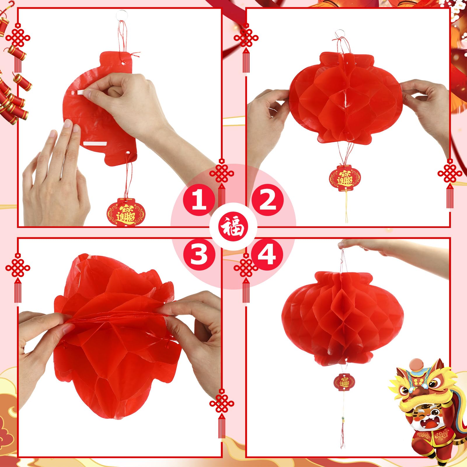 Tuanse LED Chinese New Year Lanterns - 30 Pcs Multi Size Red, White, Black Decorative Lights for Lunar New Year & Spring Festival