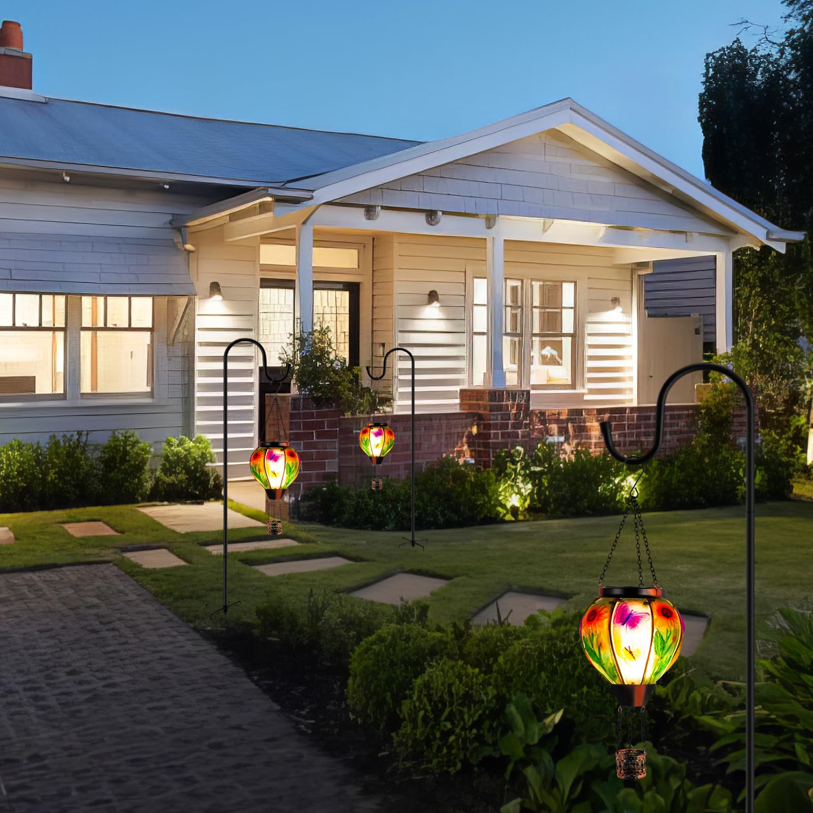 Sunnygarden Hot Air Balloon Solar Lantern, Butterfly Solar Powered Hot Air Balloon Lantern Outdoor Waterproof, Glass Hanging Hot Air Balloon Solar Light For Outdoor Patio Garden Decor