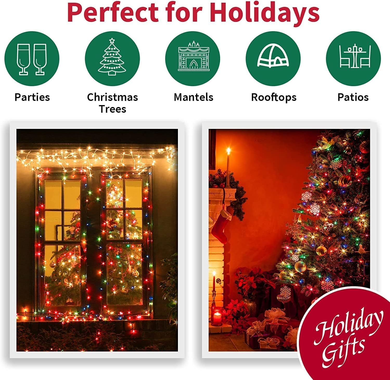 Lamphome 100 Ct. Multi-Color Christmas Tree Lights With Green Wire - 20Ft Mardi Gras Lights For Indoor And Outdoor Use - Multicolor Twinkle Christmas Tree Decoration With End Connectors