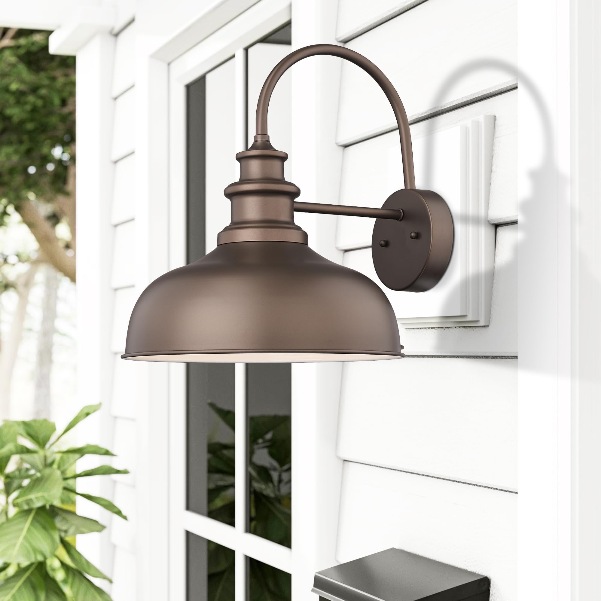 Bestshared Outdoor Gooseneck Barn Light Sconce Vintage Metal Wall Lantern 2pack ORB+White