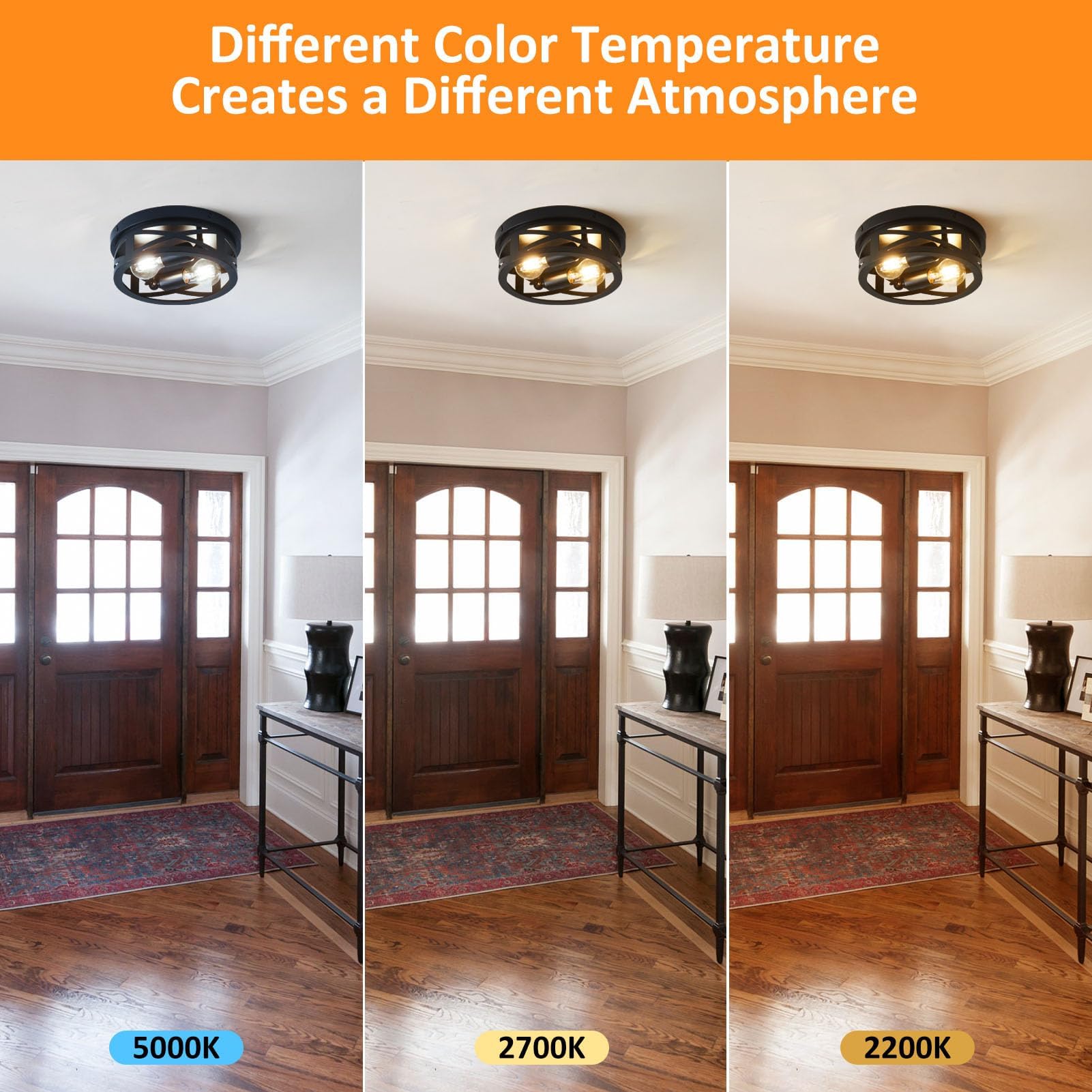 2-Light Flush Mount Ceiling Light Fixtures, Farmhouse Ceiling Light Fixture, Black Hallway Light Fixtures Ceiling, Vintage Light