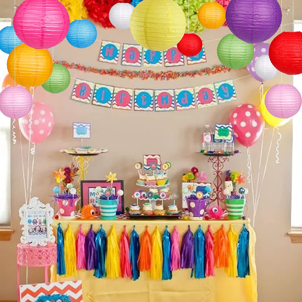 zilue Paper Lanterns 15pcs, Round Hanging Decorative Lanterns, Colorful, for Wedding and Party, Model PL1003