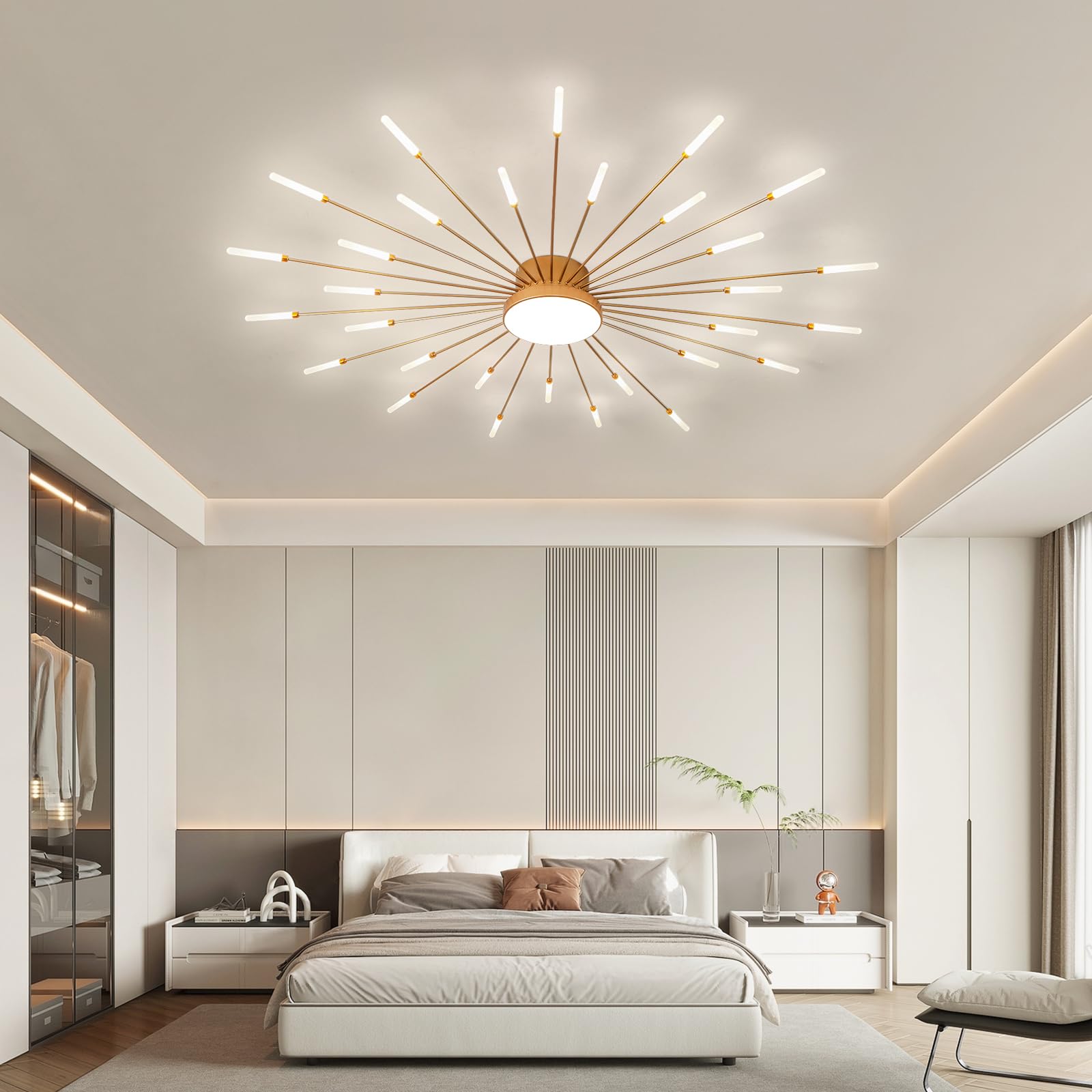 Jaymp Ceiling Light Modern Flower Shape Ceiling Lamp For Living Room Dining Room Flush Mount Metal Acrylic Sputnik Firework Peta