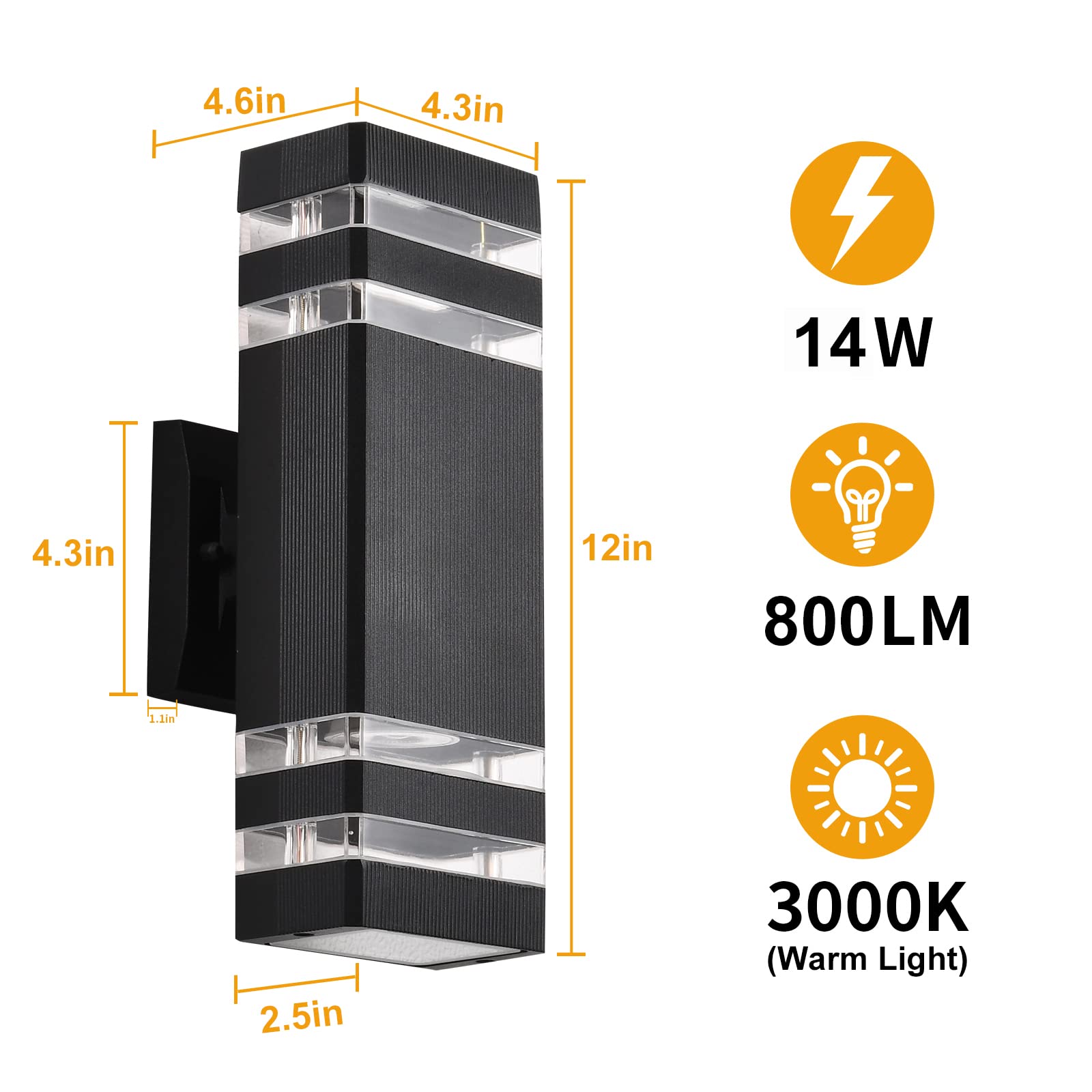 DASTOR Outdoor Wall Lights 2 Pack, Aluminum Waterproof Up/Down Fixture, Black, Model DST-220501