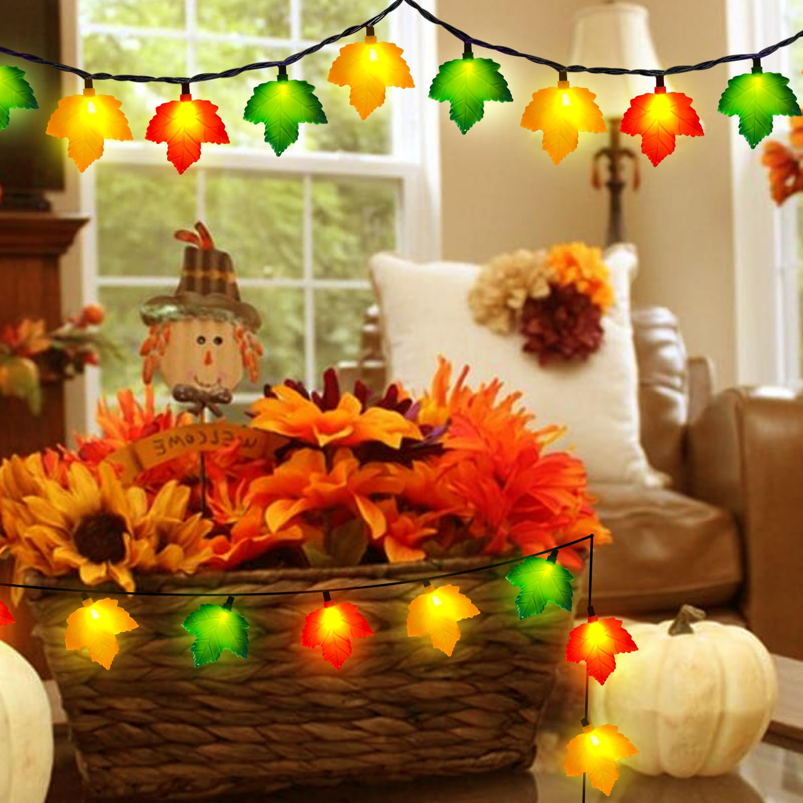 Fall Maple Leaf String  8.5Ft Outdoor Fall Lights With 10 Led Multicolor Maple Leaves Light Plug In Fall String Lights For Autumn Home  Kitchen  Table  Home  Mantel And Thanksgiving Decorcoration