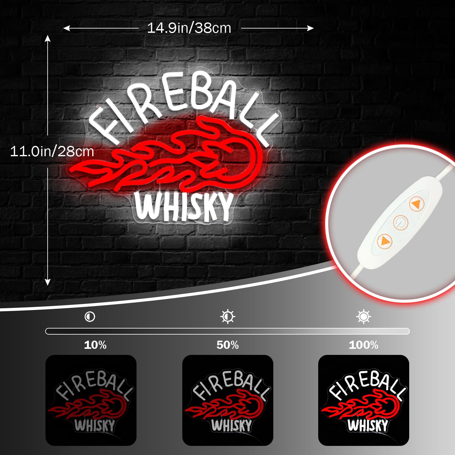 OvoNinn Neon Sign for Wall Decor, LED Whiskey Bar Light, Acrylic, Red & White