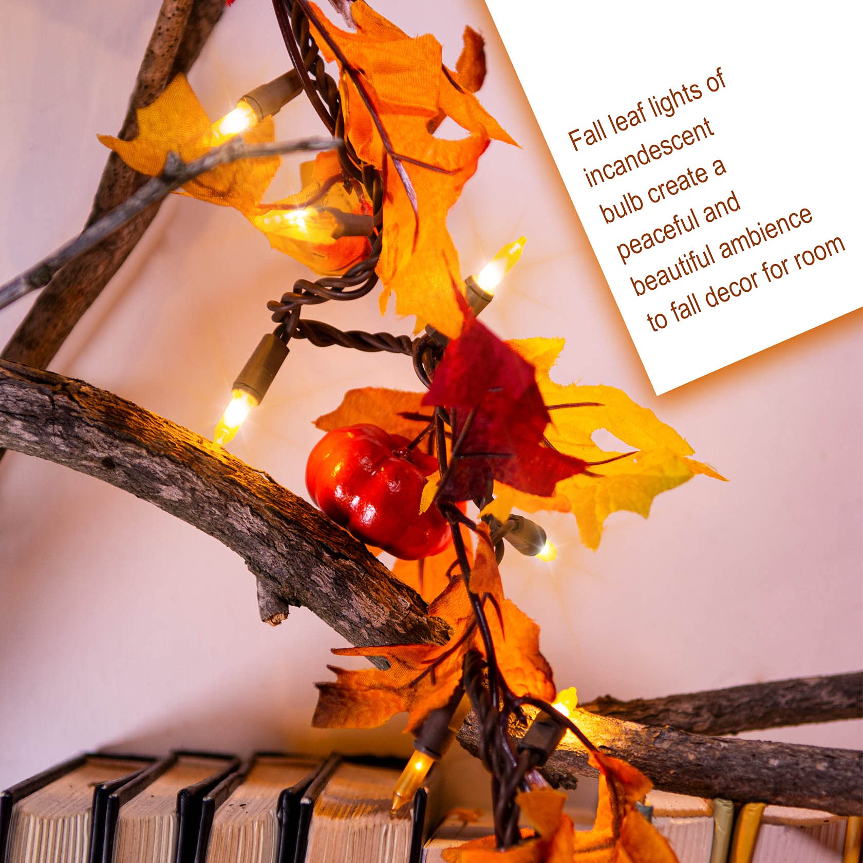 TIGOMOOV Fall Maple Leaf String Lights, 5.83FT Nylon, 120V, 35 Bulbs, Outdoor Thanksgiving Decor, Orinal-Pear Yellow