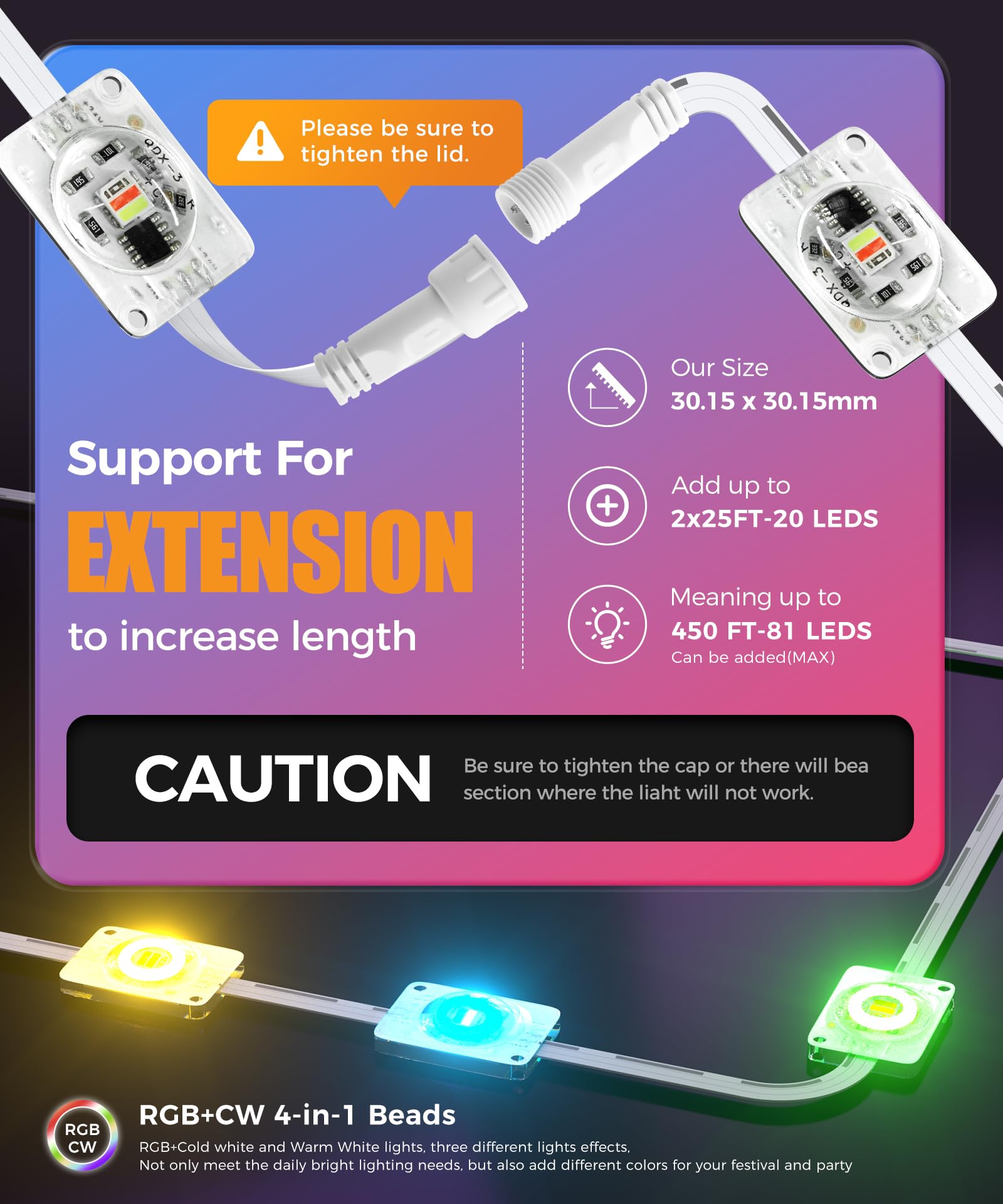 POOFZY Outdoor Lights, 50ft RGB+IC, Smart Control, IP67 Waterproof, 50 Scene Modes, Model HCP045