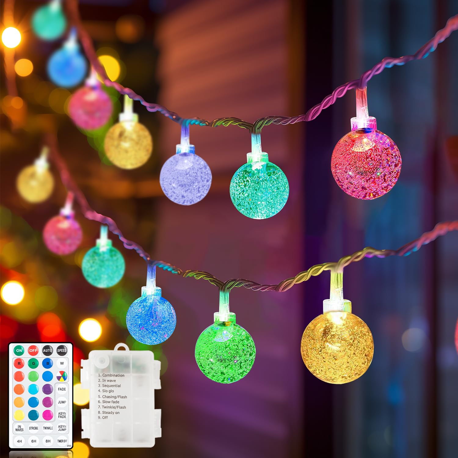 Metaku Outdoor String Lights Battery Operated 16.4ft 50LED Fairy Lights with Remote Waterproof Indoor Outdoor Hanging Globe Deco