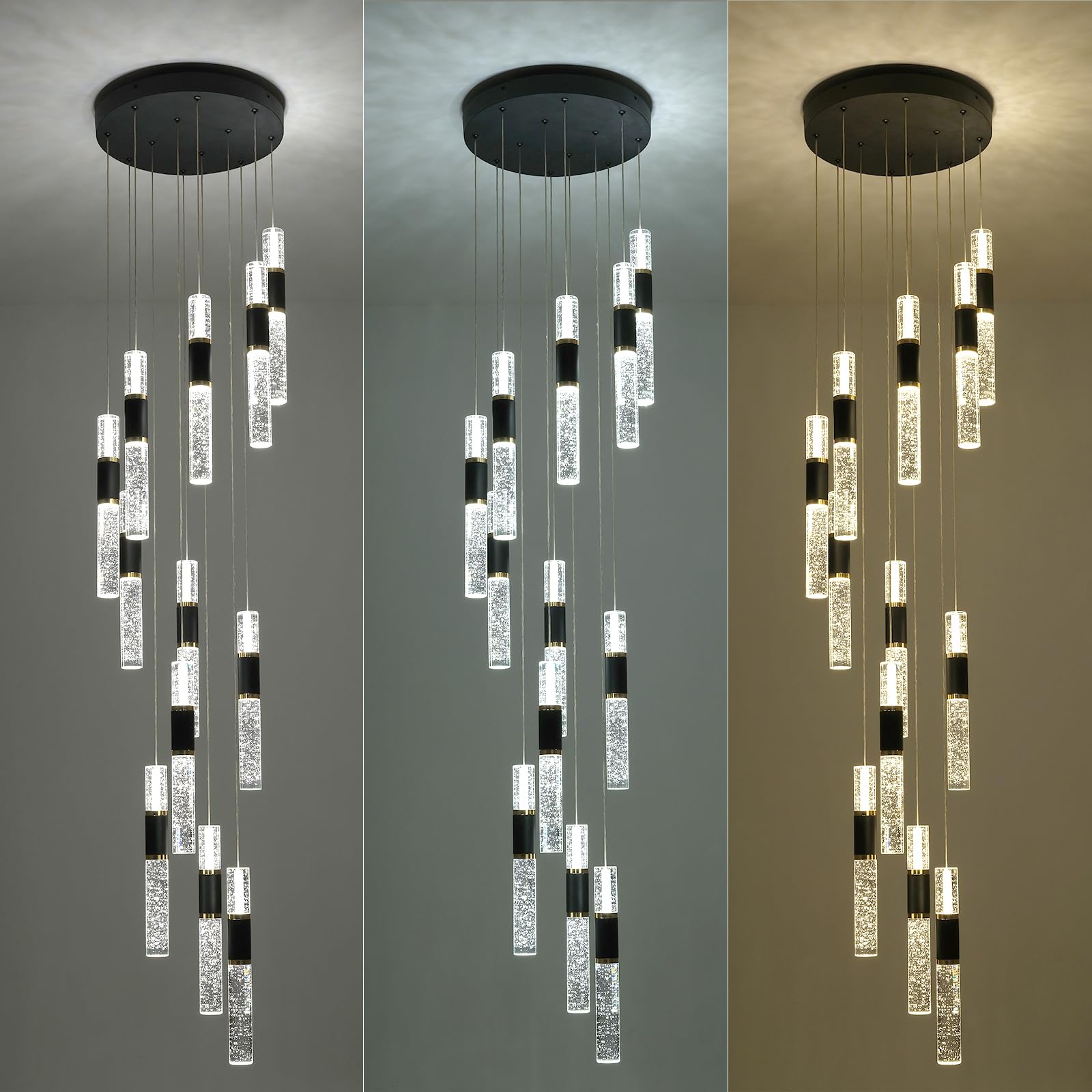 High Ceiling Chandelier,Led Chandelier,Modern Chandelier 12-Light Dimmmable Staircase Chandelier For High Ceilings,Modern Black And Gold Chandelier Light Fixutres With Remote For Foyer Enterway