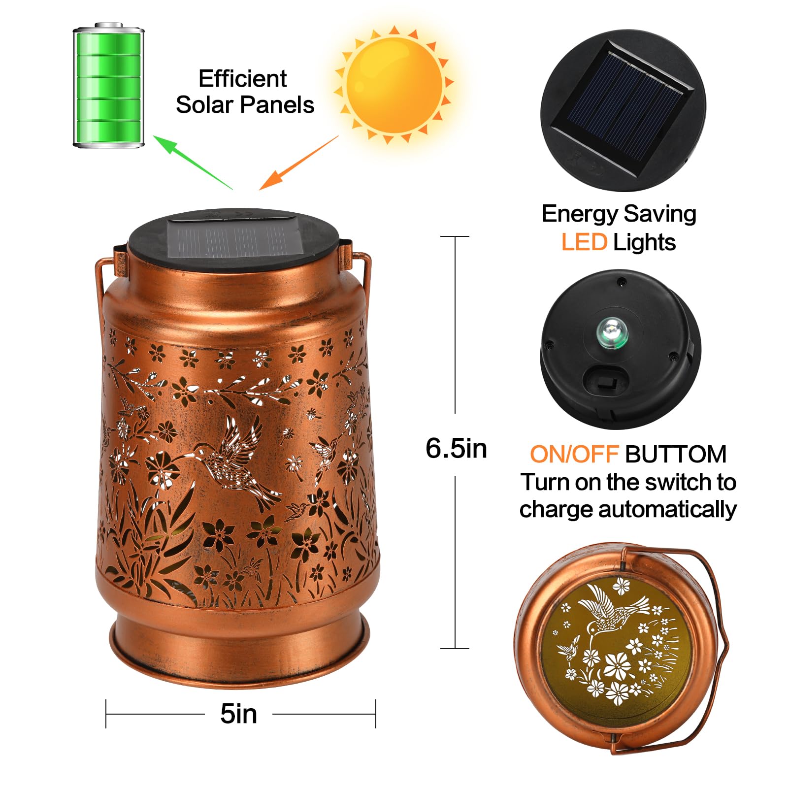 Kaakuuki Hummingbird Solar Lanterns LED Garden Light, Waterproof, Bronze Color, Model HW10 for Outdoor Decor