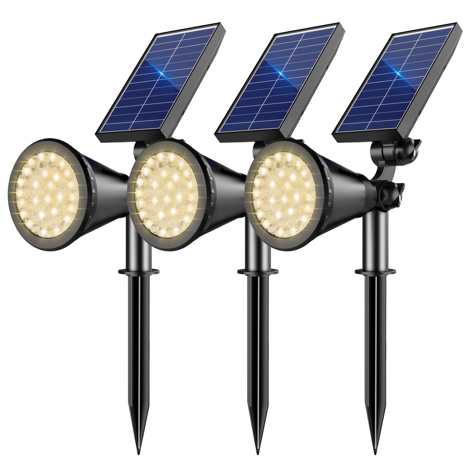 Apomao Solar Lights Outdoor Waterproof  36 Leds Adjustable Solar Spot Lights Outdoor  2-In-1 Solar Powered Spotlight Landscape Lighting For Tree  Garden  Yard  Pathway- 3 Pack (Warm White)