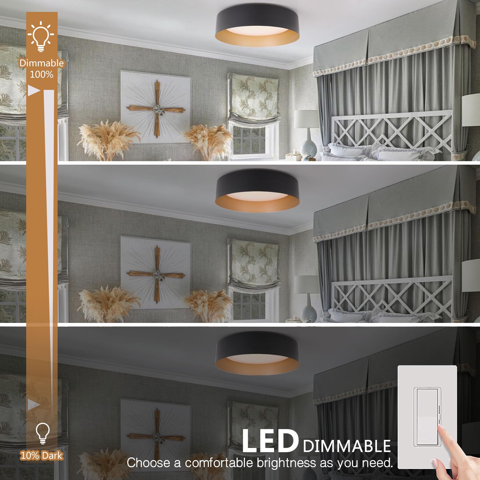 Bargeni Flush Mount Ceiling Lights,12.5 Inch Ceiling Light Fixture,3000K/18W, Matte Black With Champagne Gold Inside Finish,Flus