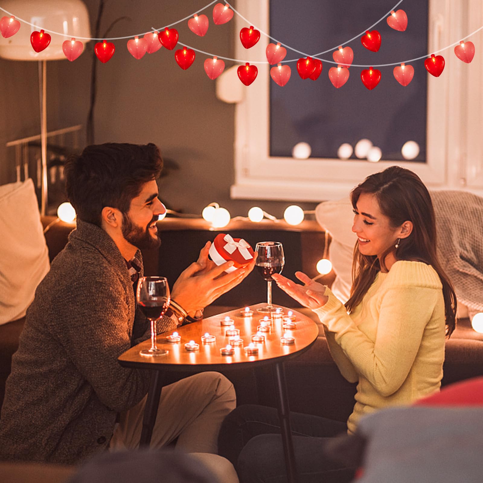 Oviejo Valentine Red & Pink Heart String Lights, 8.5Ft Valentine'S Day Decorations Lights With 10 Red Heart, Connectable Romantic Fairy Lights For Valentine, Wedding, Anniversary Party Decorations