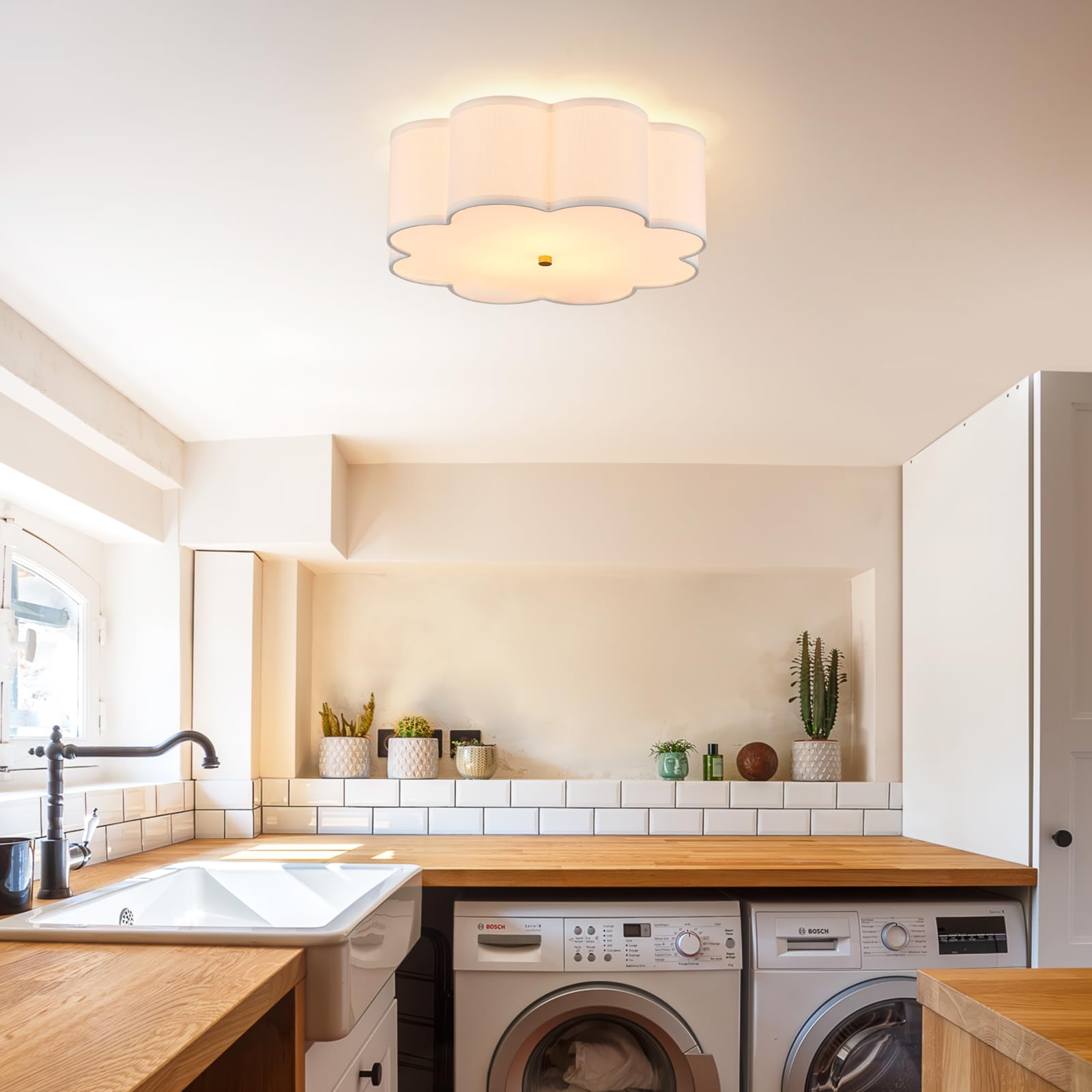 Widluth Modern Drum Semi Flush Mount Ceiling Light 17.71'' Modern 3-Lights Gold Drum Ceiling Lighting Fixture Vintage Linen Ceil