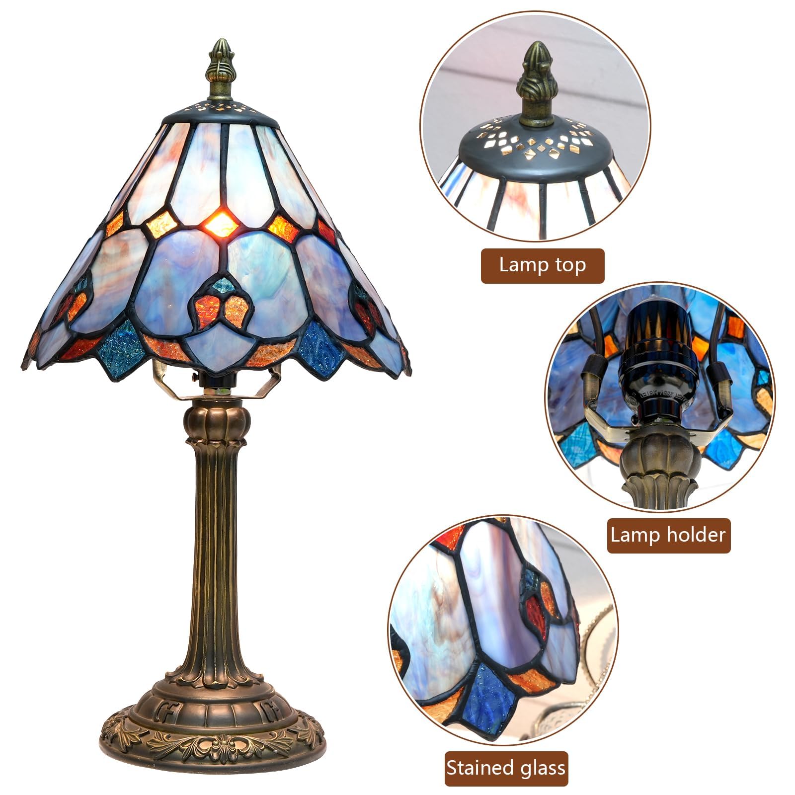 Wecrejoni Tiffany Lamp Bedside Table Lamp-Nightstand Stained Glass Lamp For Bedroom Dorm Living Kitchen  Aesthetic Cute Home Decor Gift (Ofu1157)