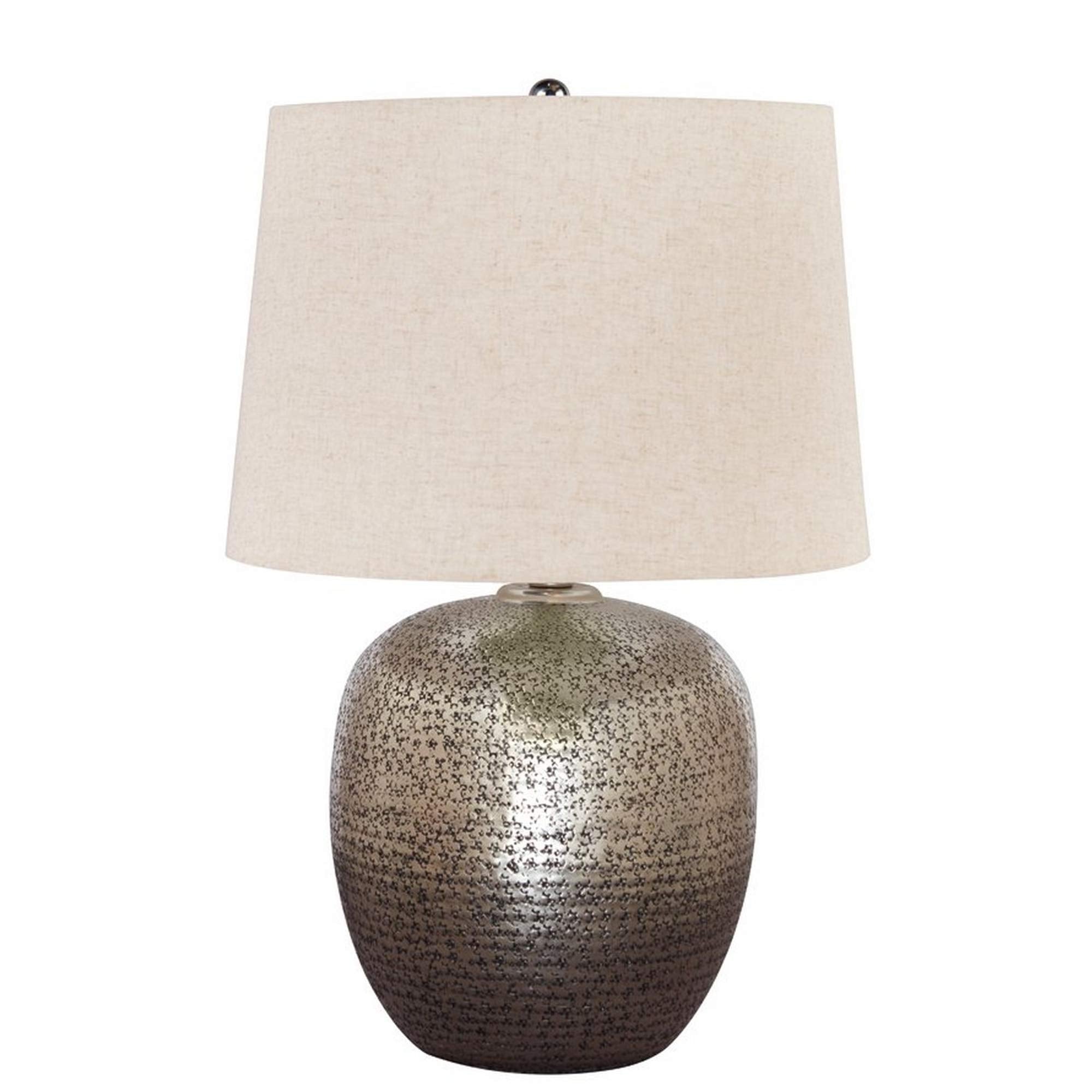Benjara Bellied Metal Body Table Lamp With Splotched Details, Brass And Cream