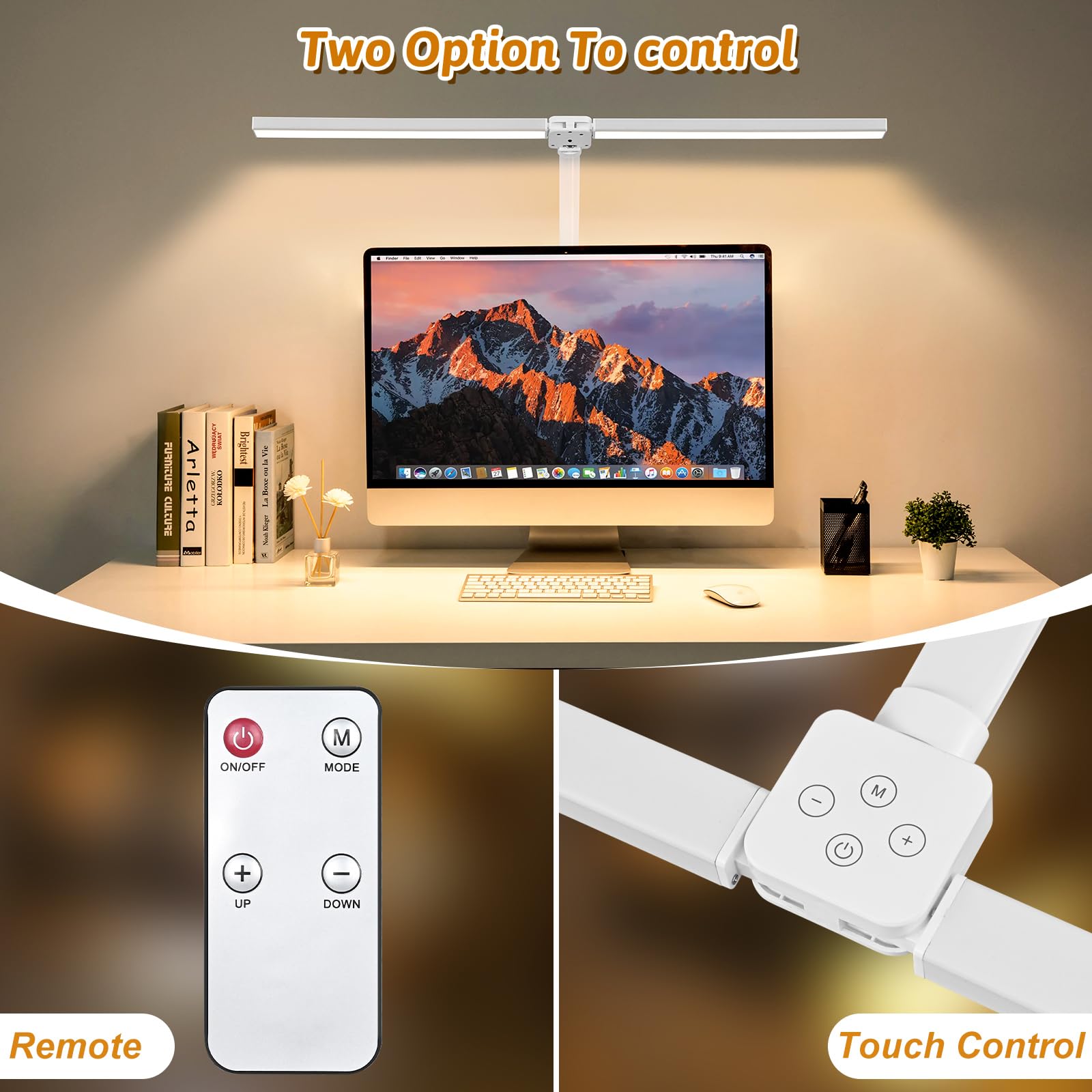 MACASA Double Head LED Desk Lamp with Remote Control, 24W Brightest, Clamp Size, White, Model S01-White