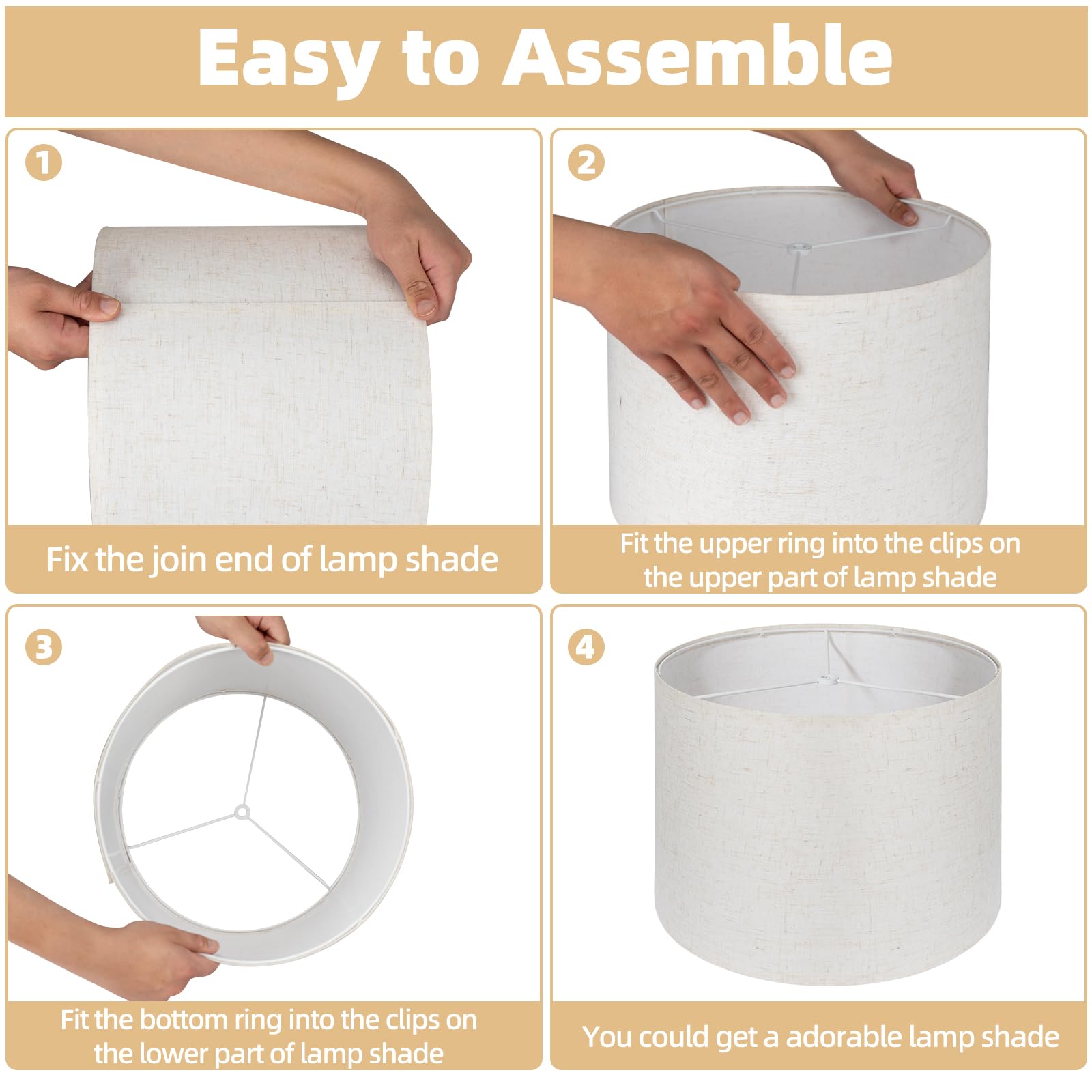 Drum Lamp Shade Set Of 2, 13X13X10 Inches Easy Assembly Lampshades For Table Lamp, Bedside Lamp, Floor Lamp, Spider Fitter (Linen White)