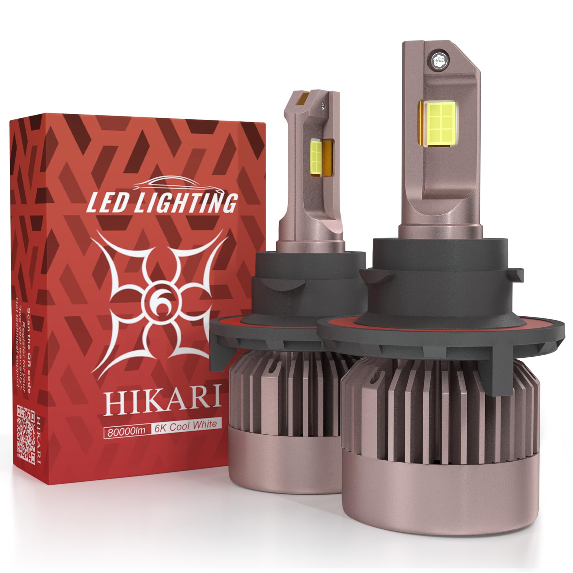 HIKARI WINGS H13 9008 Fog Light LED Bulbs, 80000LM Pure White 6000K, IP68 Waterproof, Pack of 2