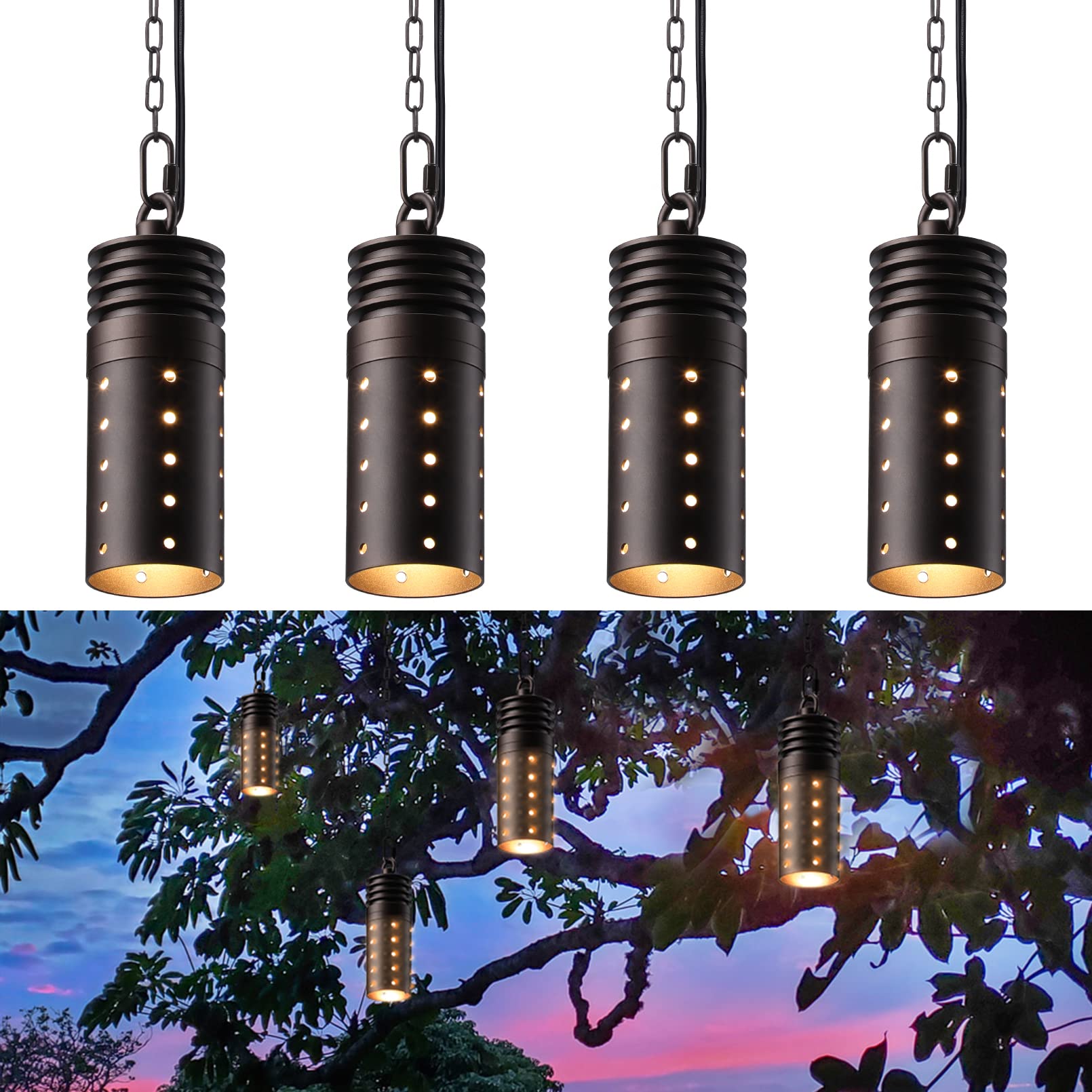 LEONLITE LED Landscape Pendant Lights, 12V, Aluminum, IP65, 7 Inch, Oil Rubbed Bronze, Model 75152, Pack of 4