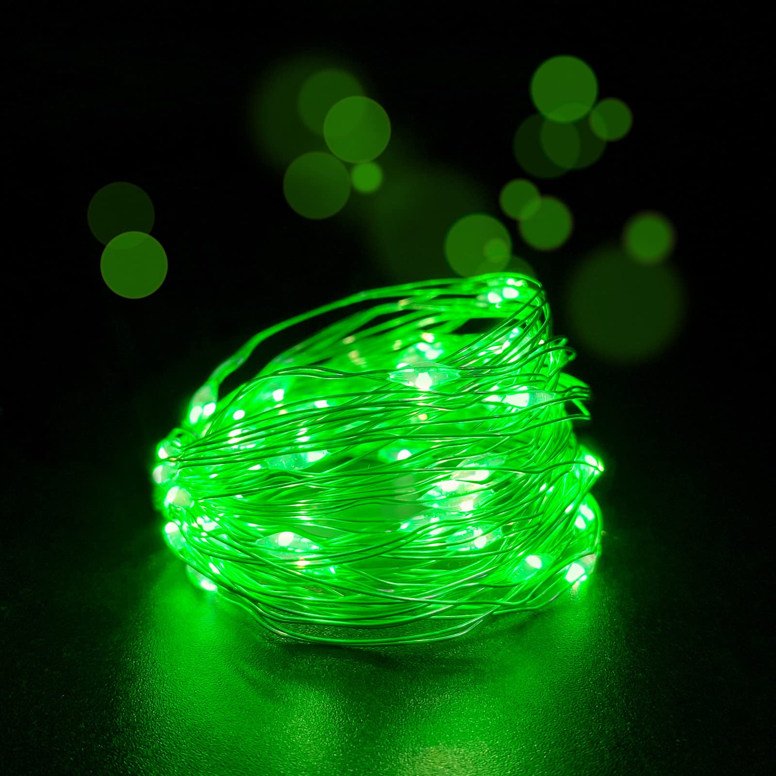 Yalilong With Timer Function Battery Operated Dewdrop Led Lights,Mini Fairy Lights For Home Parties Christmas/Halloween Holiday Decoration,6 Hours On/18 Hours Off,30 Leds,10 Feet (Green, 1)
