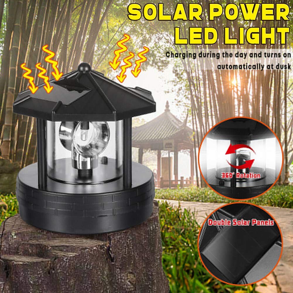 Erthree Garden Solar Lights - Outdoor LED Lighthouse, Waterproof, Rotatable, Free Size, Black - L
