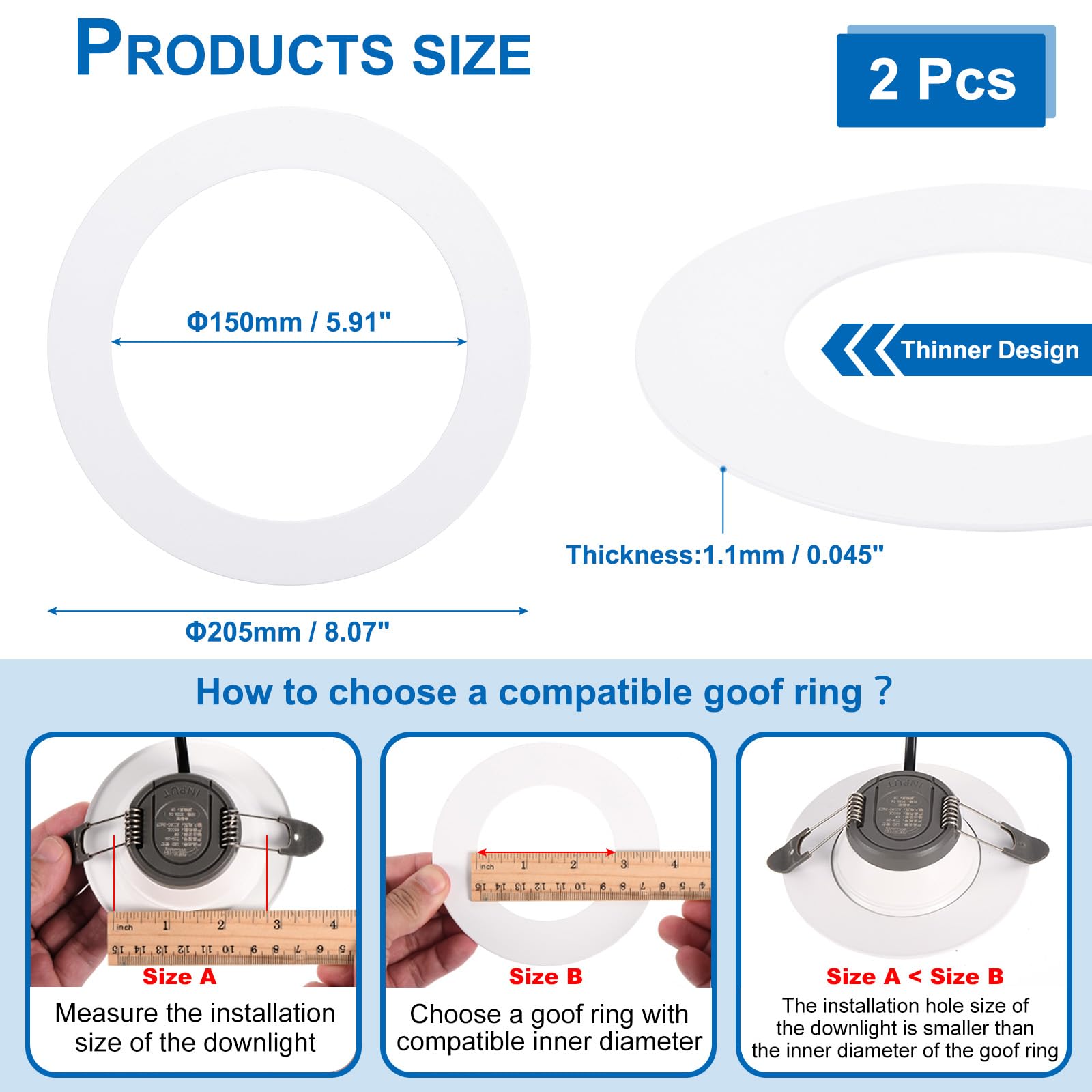 Patikil Metal Goof Trim Ring, 2 Pcs 8.07'' Od 5.91'' Id Circular Ceiling Light Trims Ring Recessed Light Cover Ring For Recessed