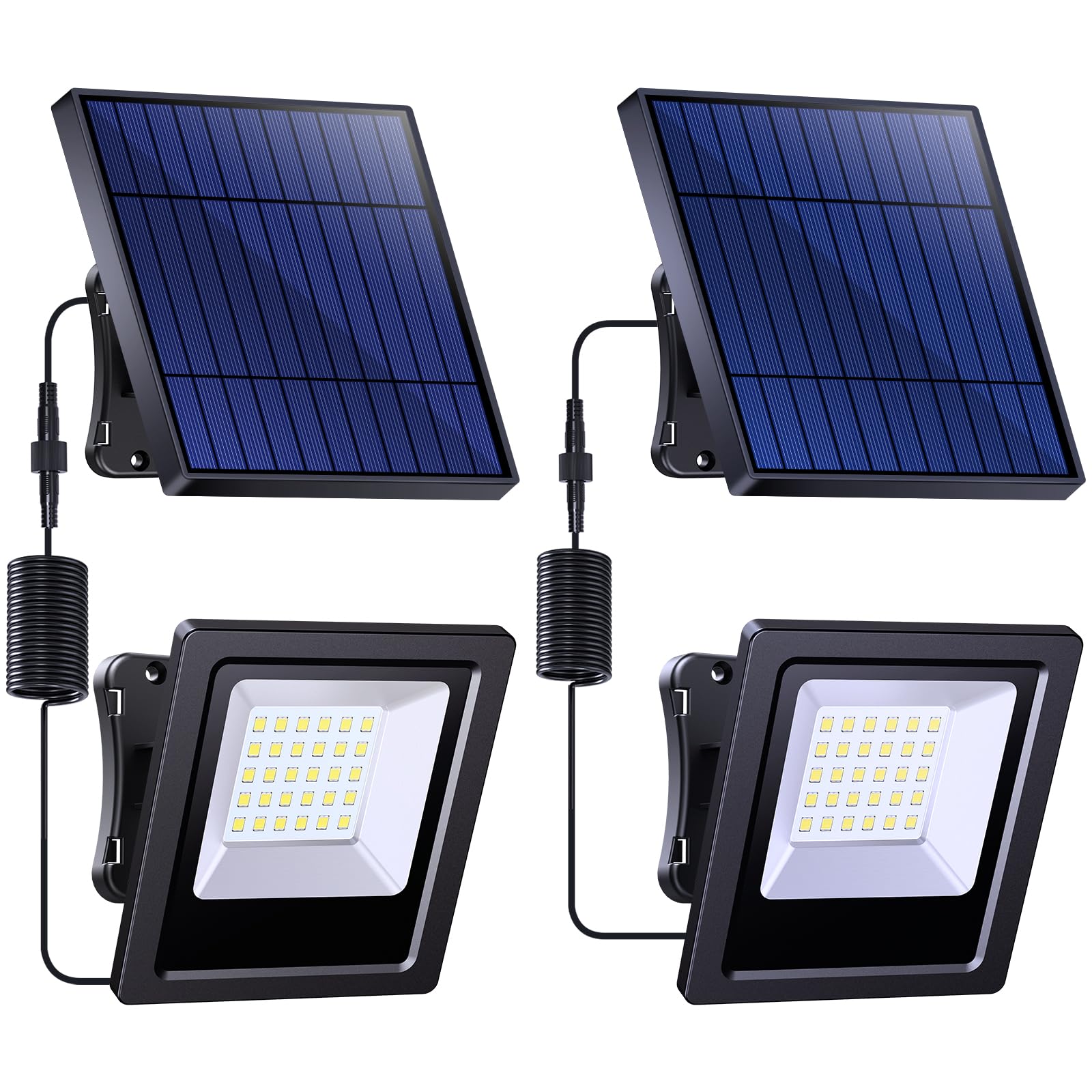 Lightonight Solar Powered Flood Lights, IP65 Waterproof, 16.4Ft Cable, 2 Pack, Black, Model 005-5C7C-2pack