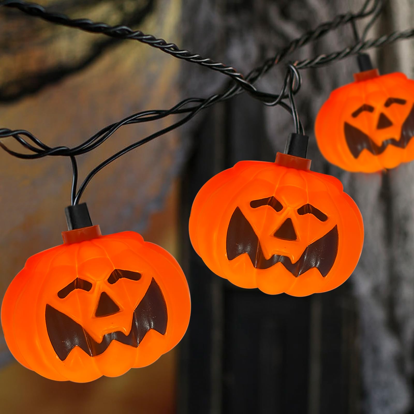 SUNSGNE Halloween Pumpkin String Lights, 8.5ft Halloween String Lights with 10 LED Pumpkin Lights, Plug in Outdoor Halloween Lights for Window Bedroom Decor