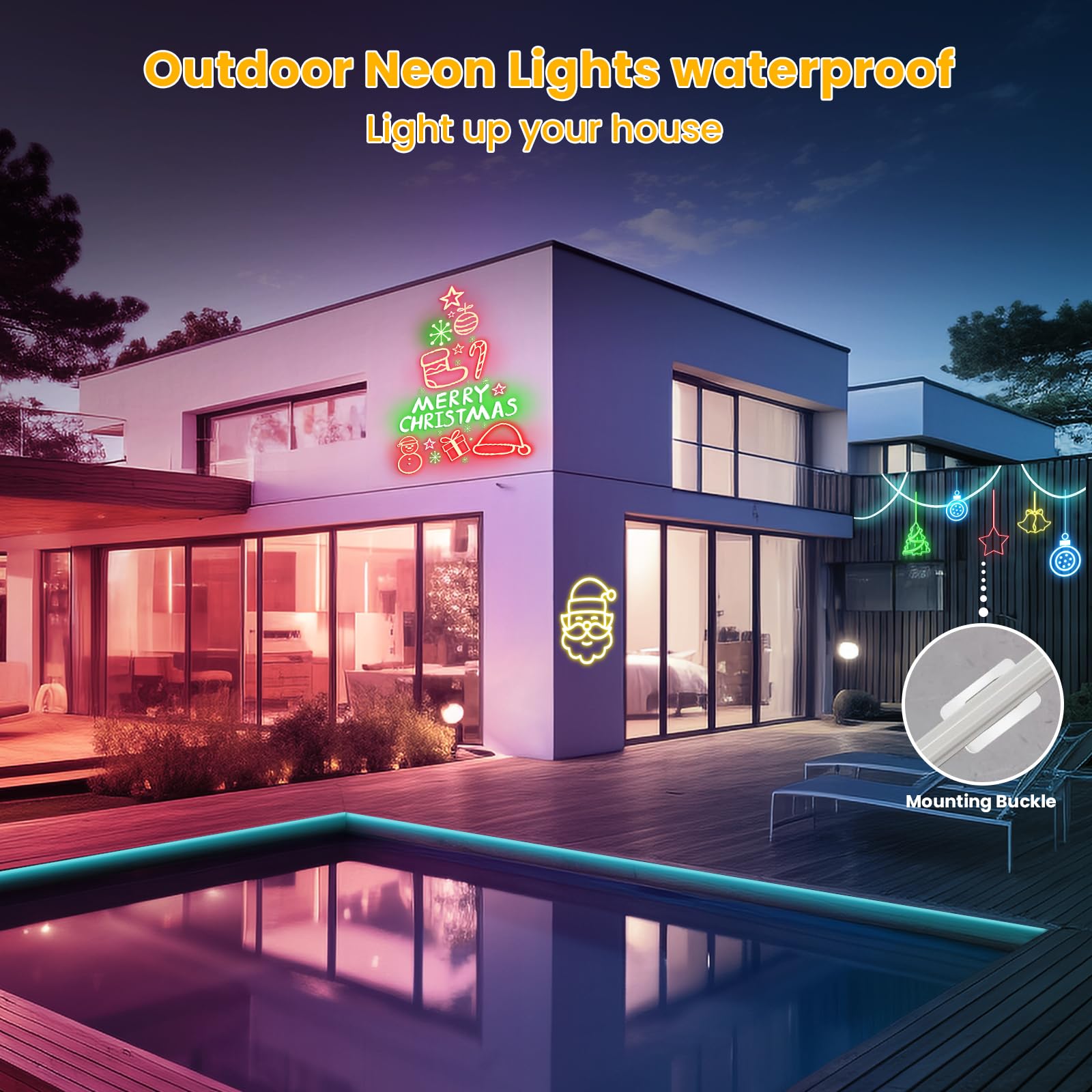 Led Neon Rope Lights 16.4Ft Music Sync Rgb+Ic Flexible Rope Color Changing Control With App/Remote Multiple Modes Ip67 Waterproof Neon Strip Lights For Bedroom Outdoors Indoor