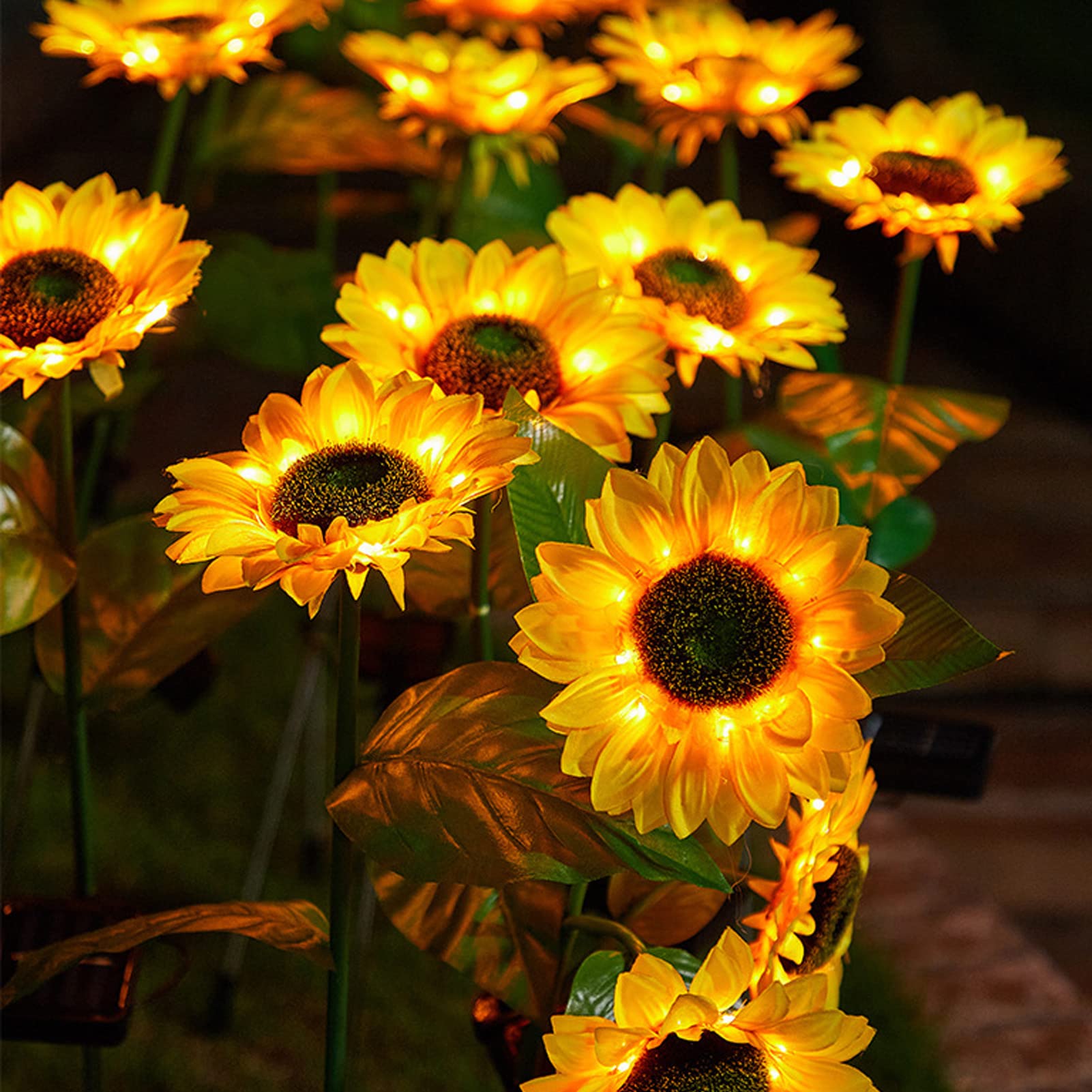 Nooneast 2 Pack Sunflower Solar Lights - Waterproof Led Yellow Flower Decor For Garden Pathway